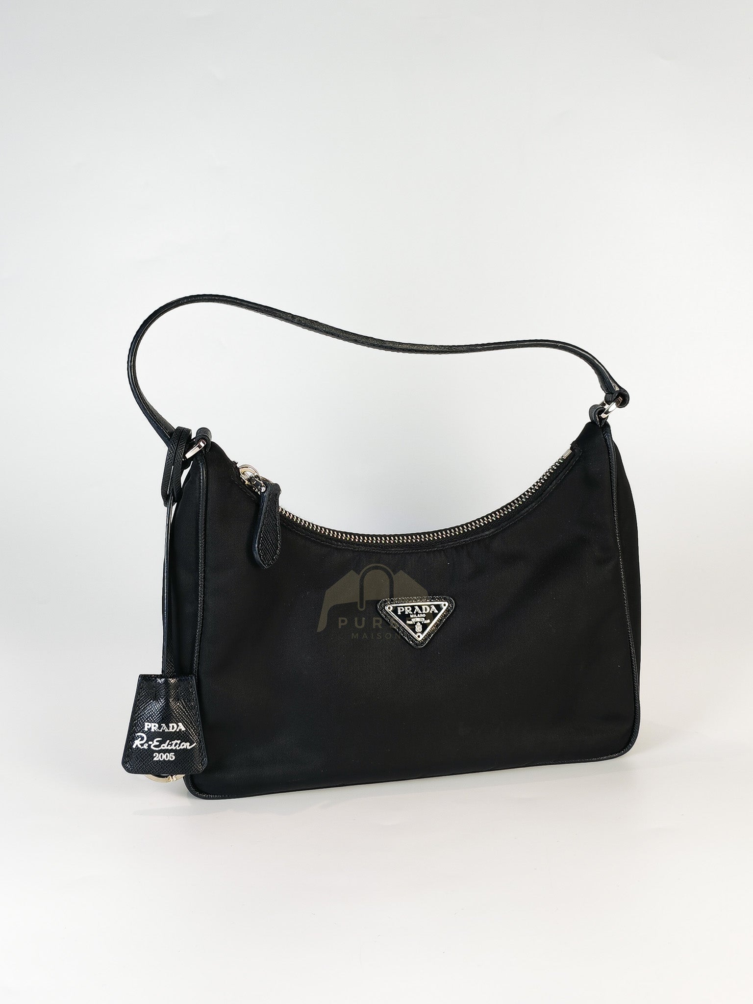 Re-Edition 2005 Shoulder Bag in Black Tessuto Nylon & Silver Hardware | Purse Maison Luxury Bags Shop