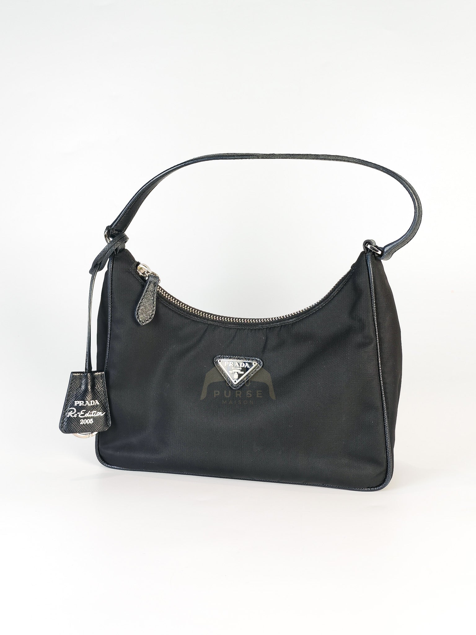 Re-Edition 2005 Shoulder Bag in Black Tessuto Nylon & Silver Hardware | Purse Maison Luxury Bags Shop