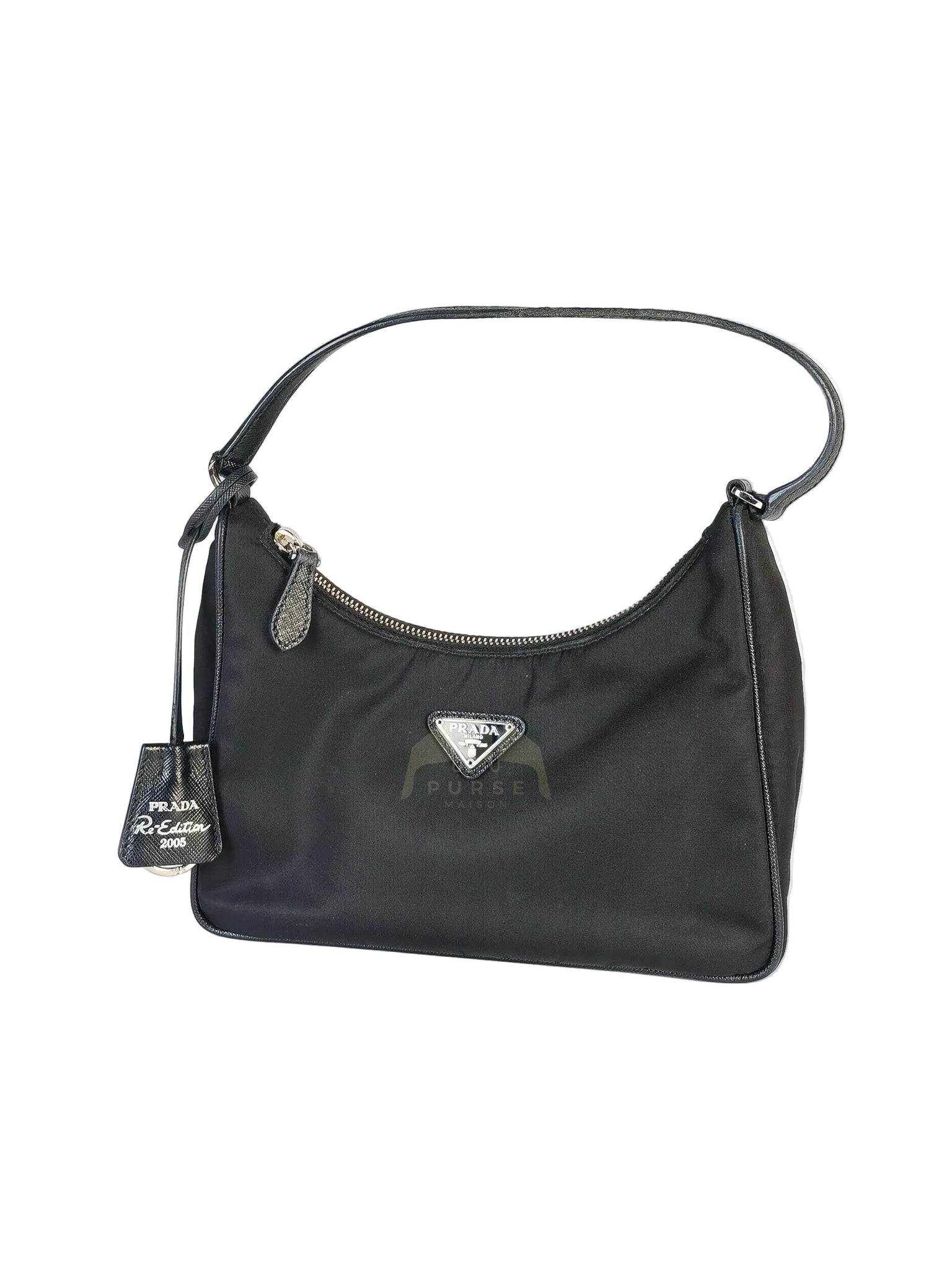 Re-Edition 2005 Shoulder Bag in Black Tessuto Nylon & Silver Hardware | Purse Maison Luxury Bags Shop