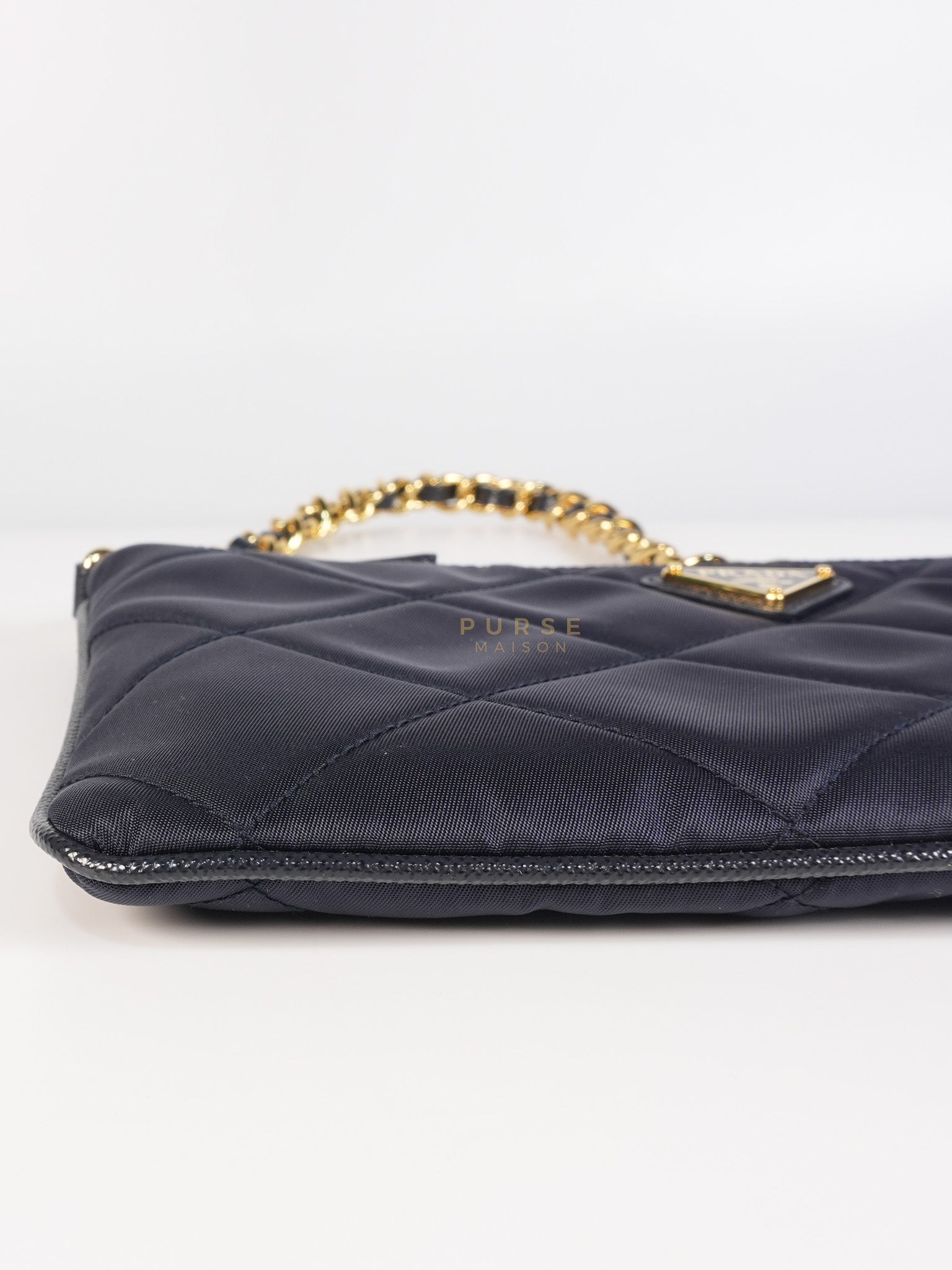 Re-Nylon Black Quilted Chain Pouch | Purse Maison Luxury Bags Shop