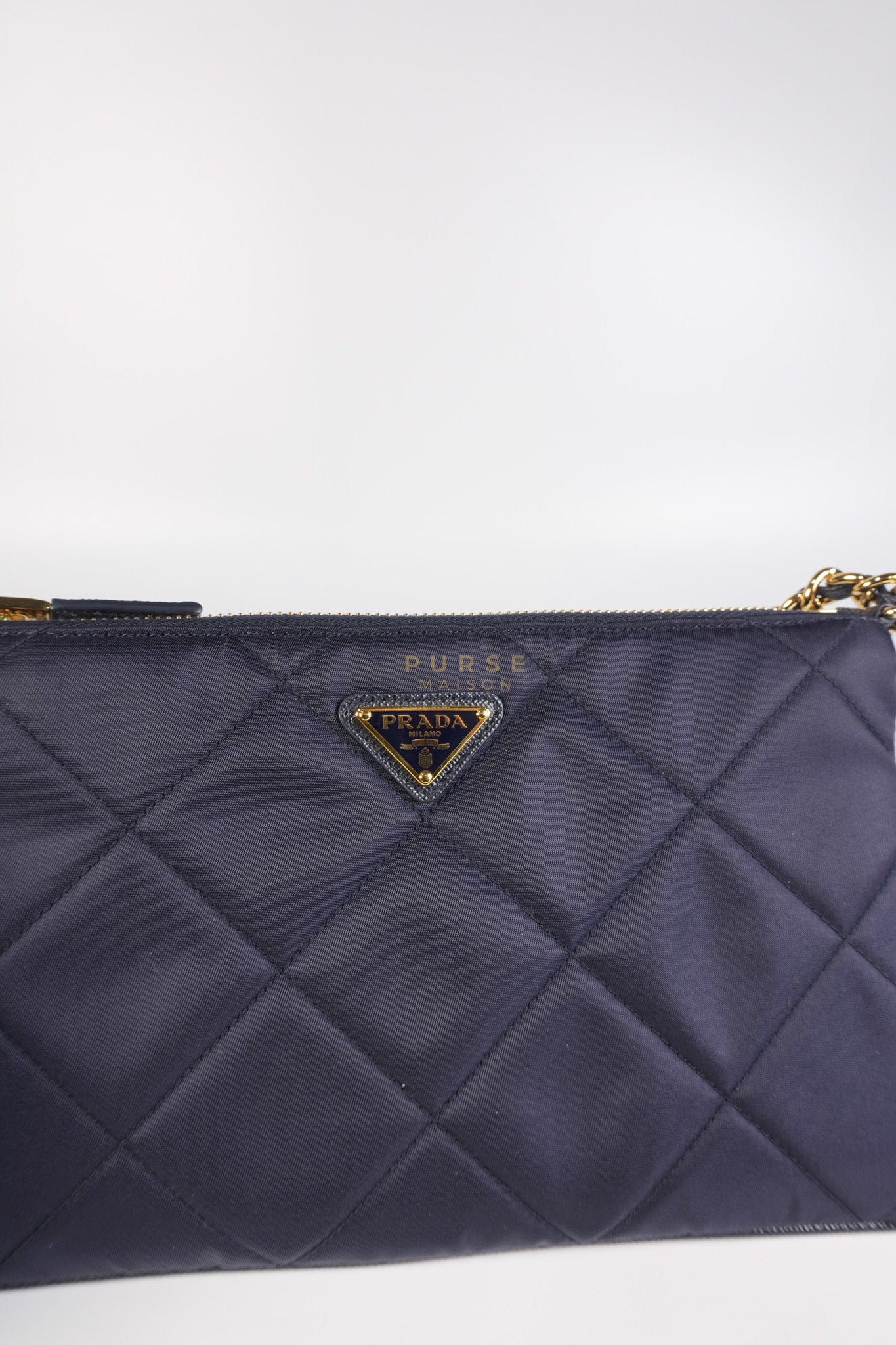 Re-Nylon Black Quilted Chain Pouch | Purse Maison Luxury Bags Shop