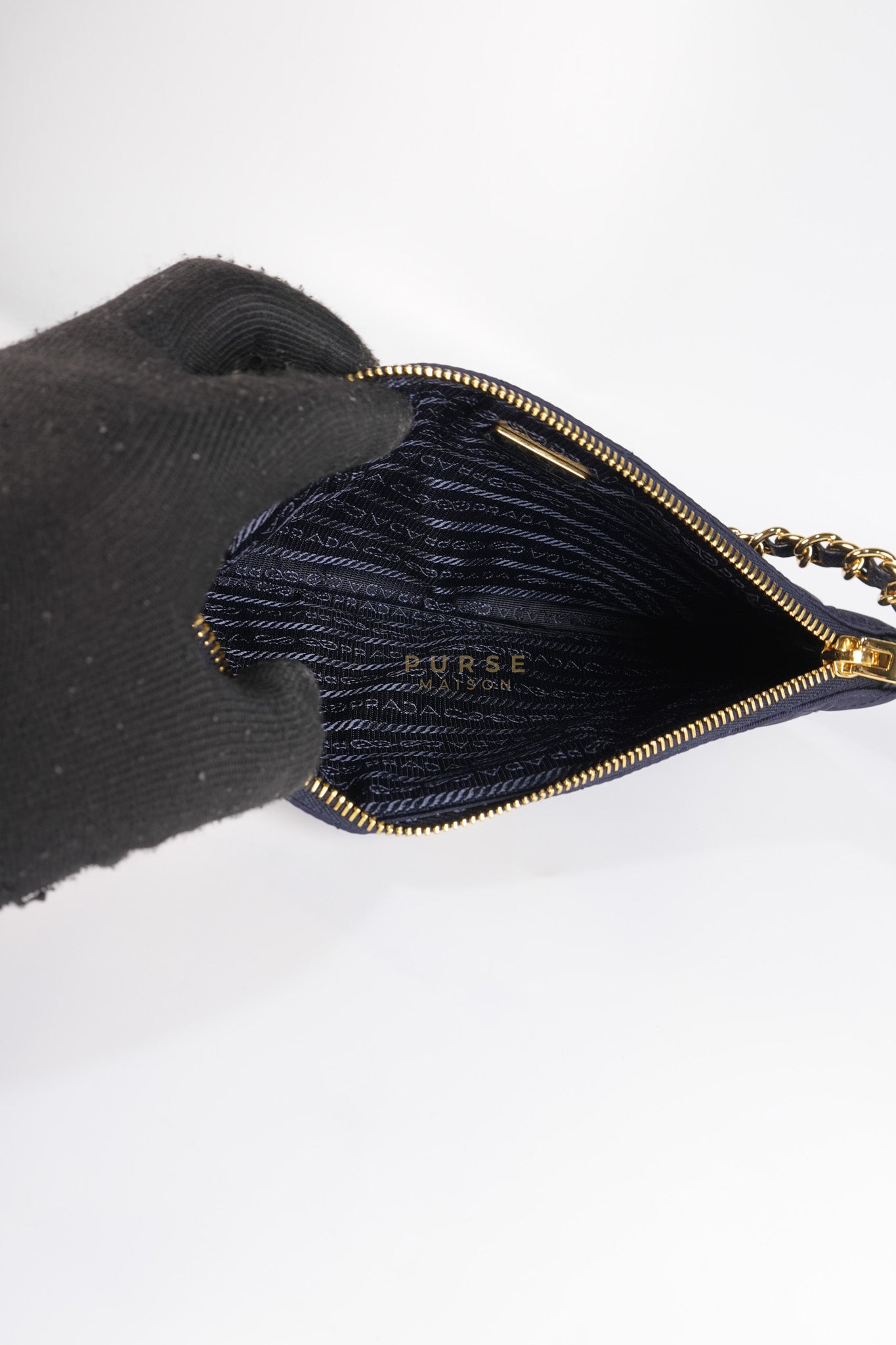 Re-Nylon Black Quilted Chain Pouch | Purse Maison Luxury Bags Shop