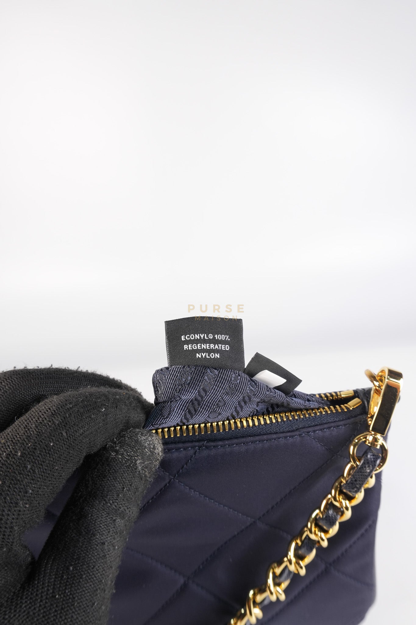 Re-Nylon Black Quilted Chain Pouch | Purse Maison Luxury Bags Shop