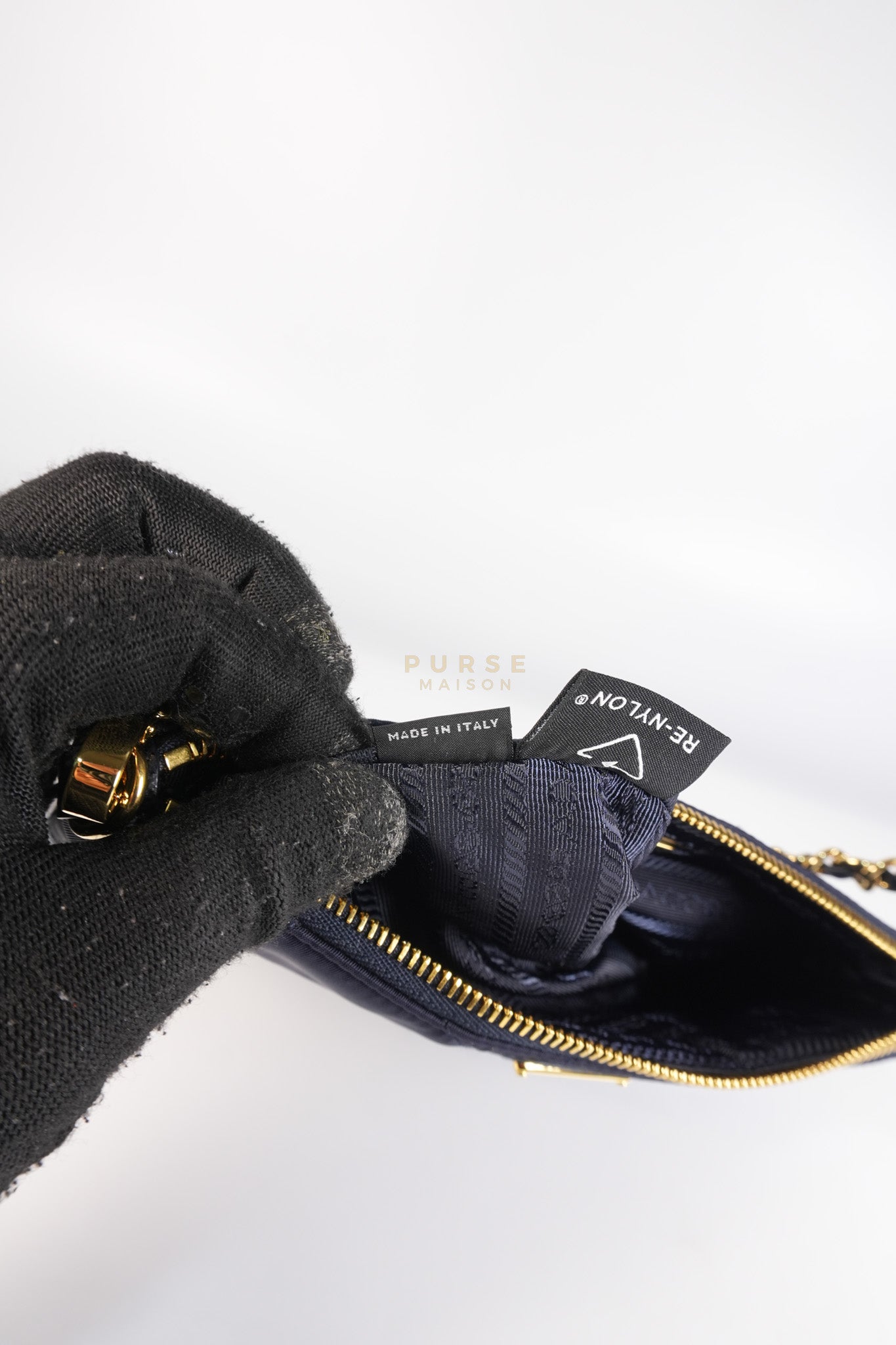 Re-Nylon Black Quilted Chain Pouch | Purse Maison Luxury Bags Shop