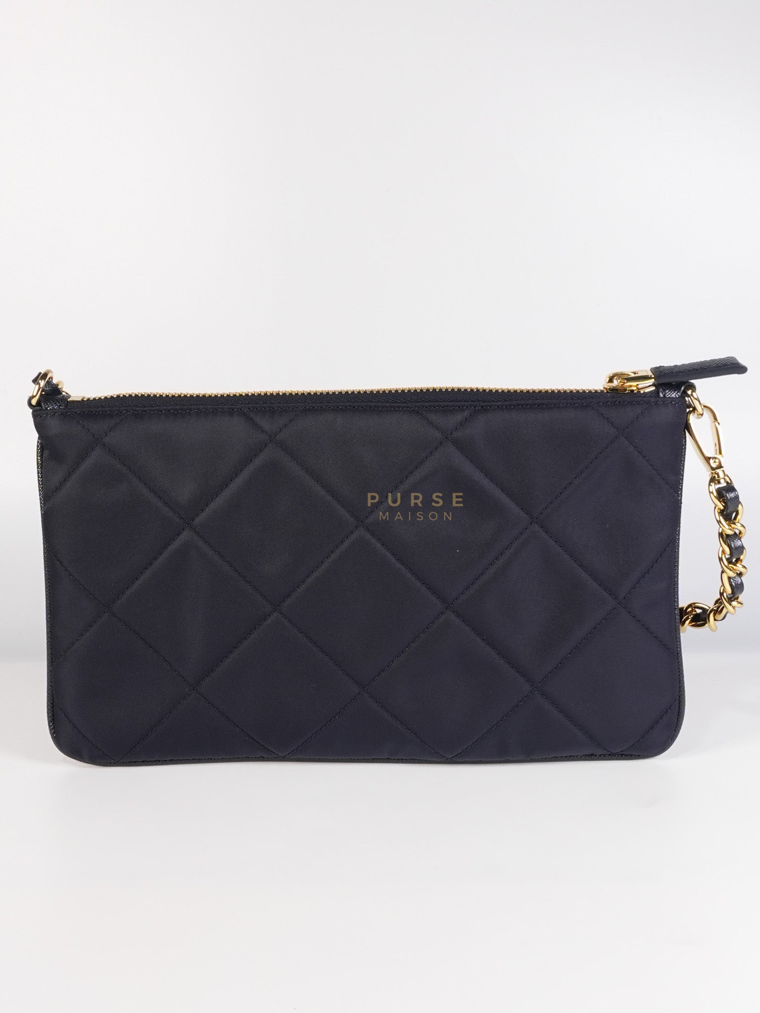 Re-Nylon Black Quilted Chain Pouch | Purse Maison Luxury Bags Shop