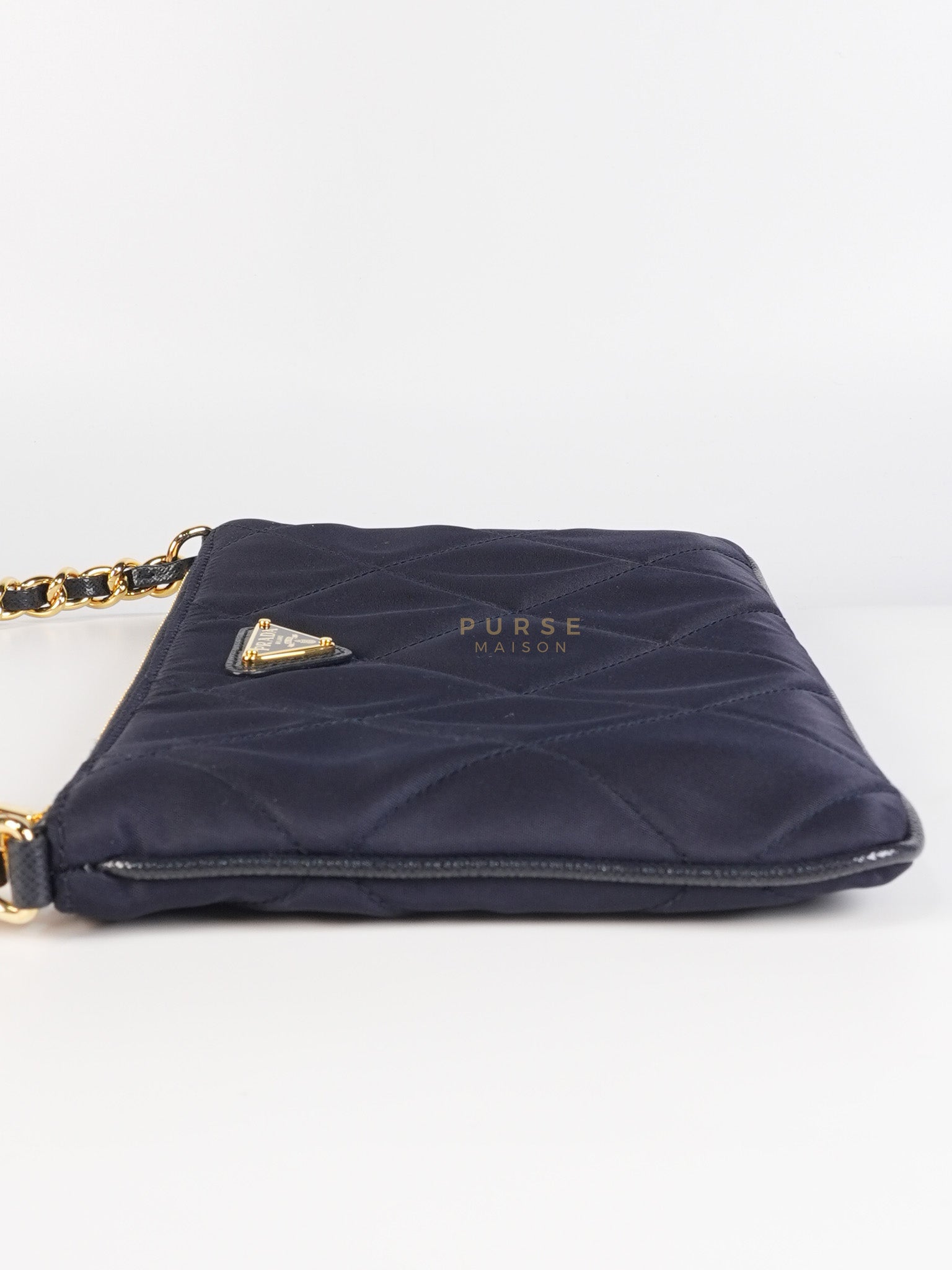 Re-Nylon Black Quilted Chain Pouch | Purse Maison Luxury Bags Shop