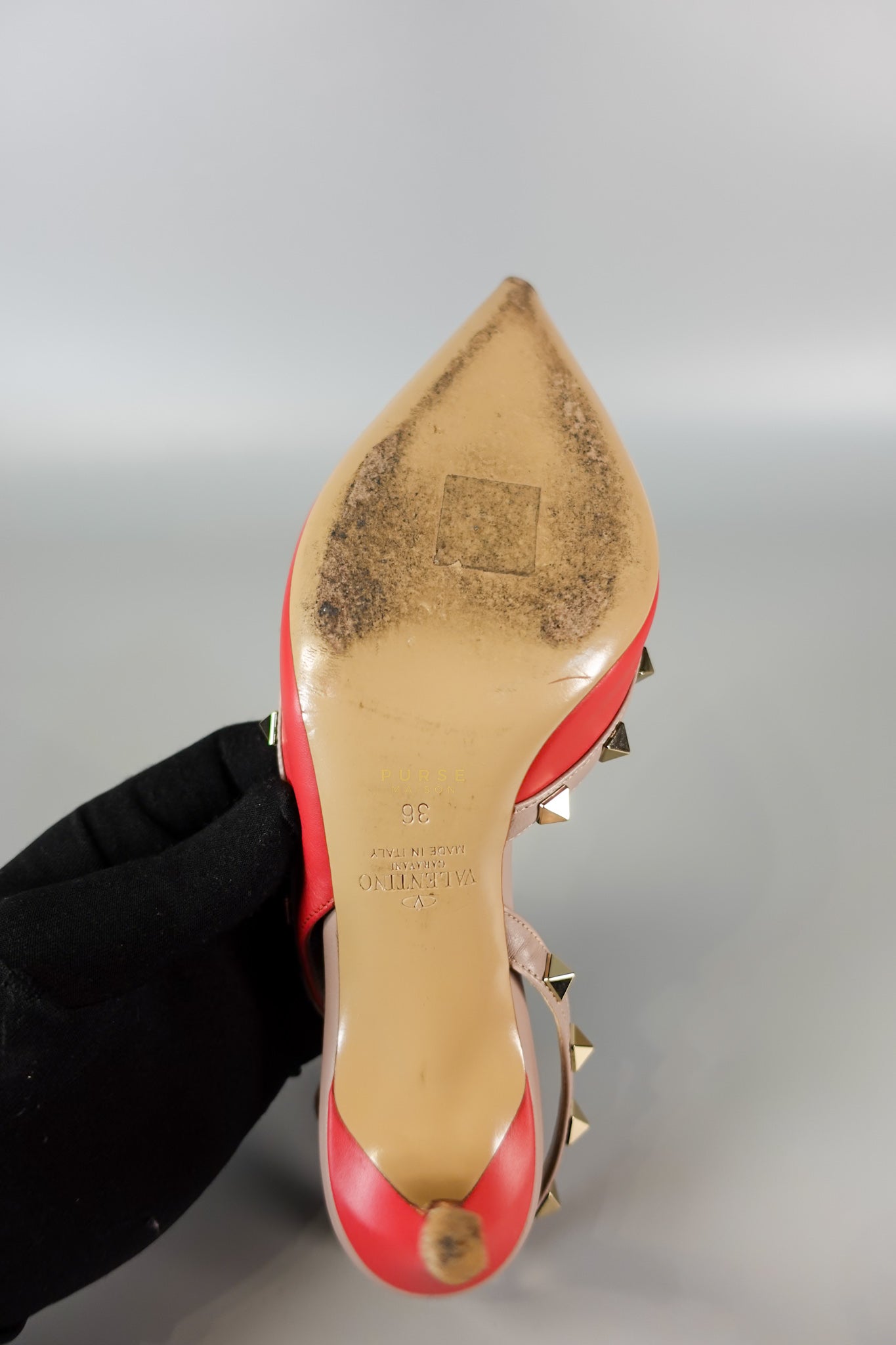 Red Leather Rockstud Slingback Pumps (Size 36EU 22.7cm) | Purse Maison Luxury Bags Shop