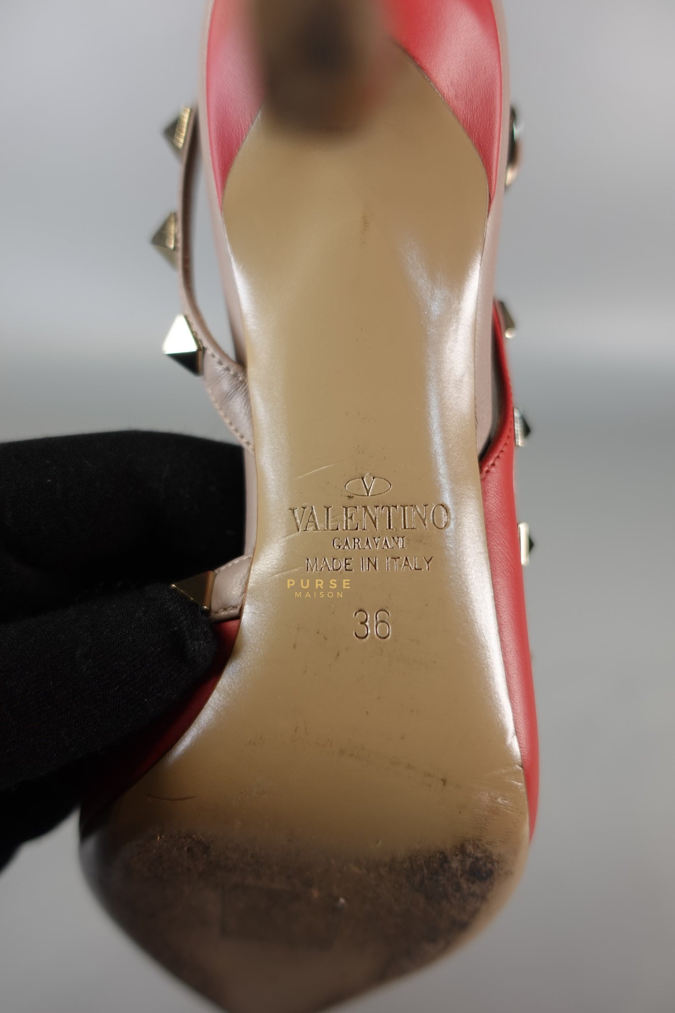 Red Leather Rockstud Slingback Pumps (Size 36EU 22.7cm) | Purse Maison Luxury Bags Shop