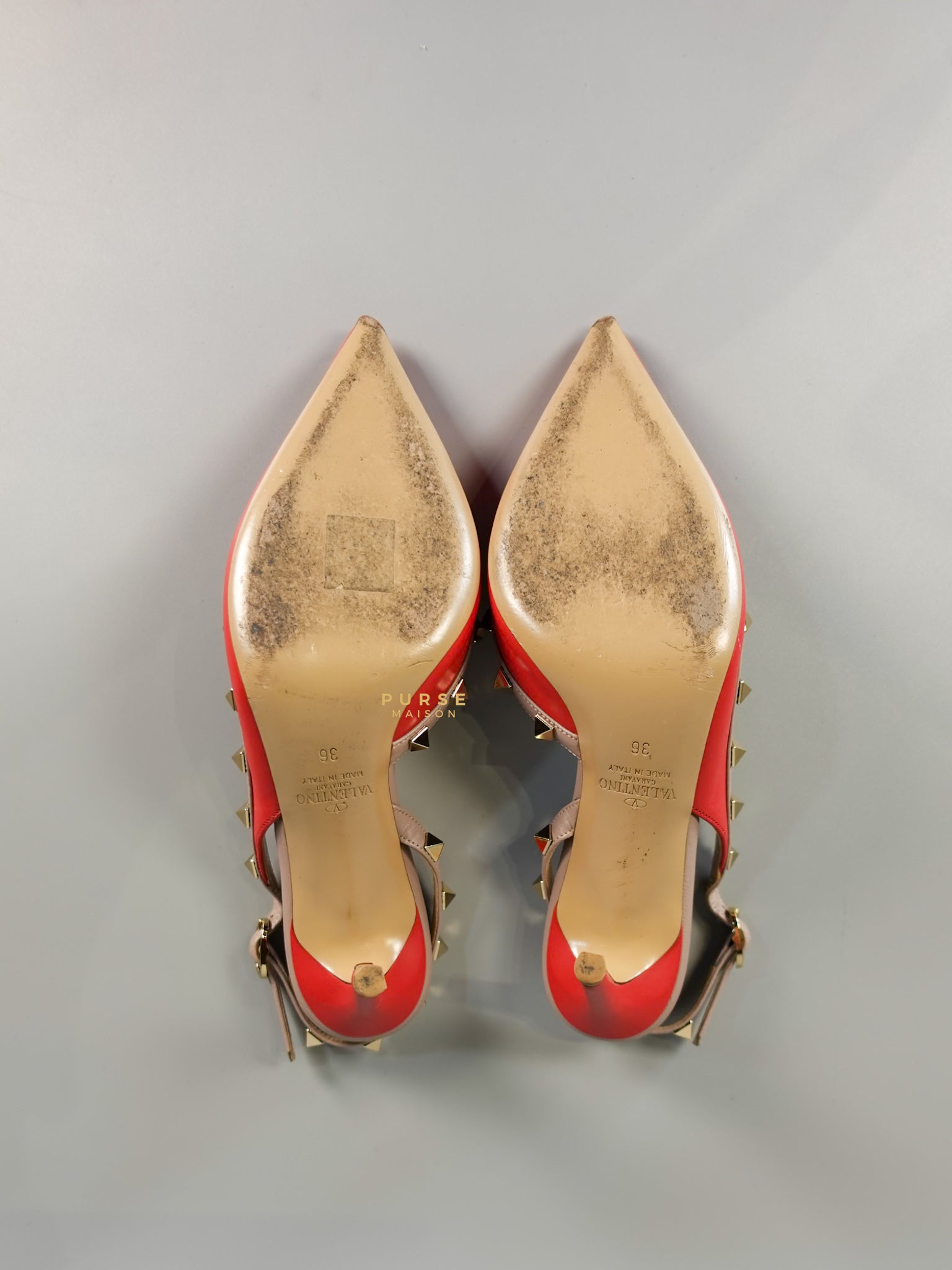 Red Leather Rockstud Slingback Pumps (Size 36EU 22.7cm) | Purse Maison Luxury Bags Shop