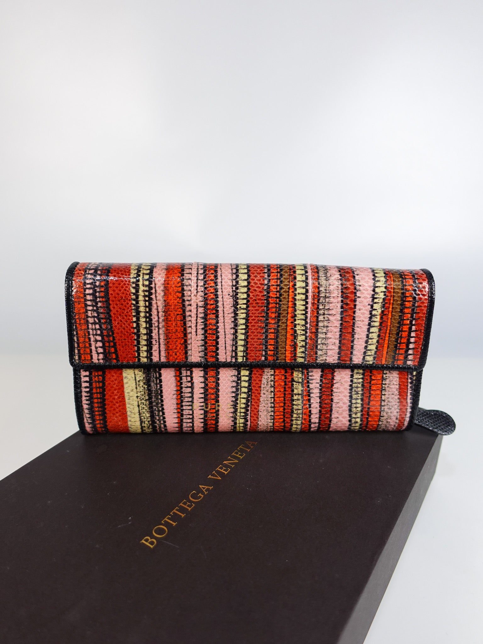 Red Multicolor Karung Flap Long Wallet | Purse Maison Luxury Bags Shop