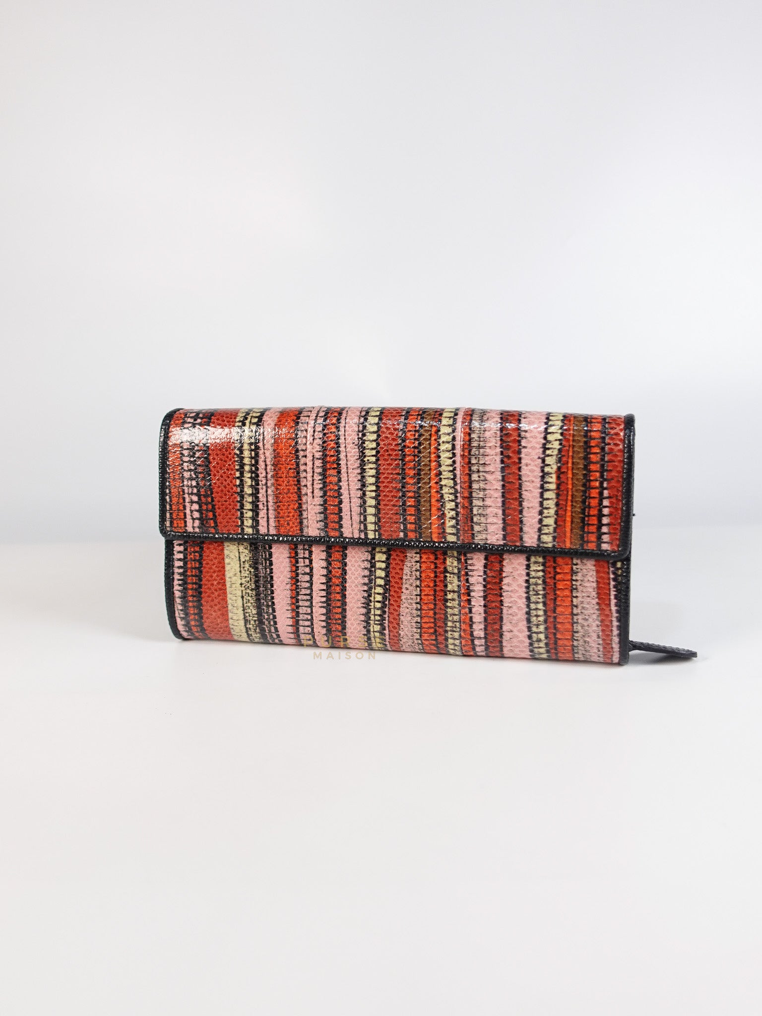 Red Multicolor Karung Flap Long Wallet | Purse Maison Luxury Bags Shop