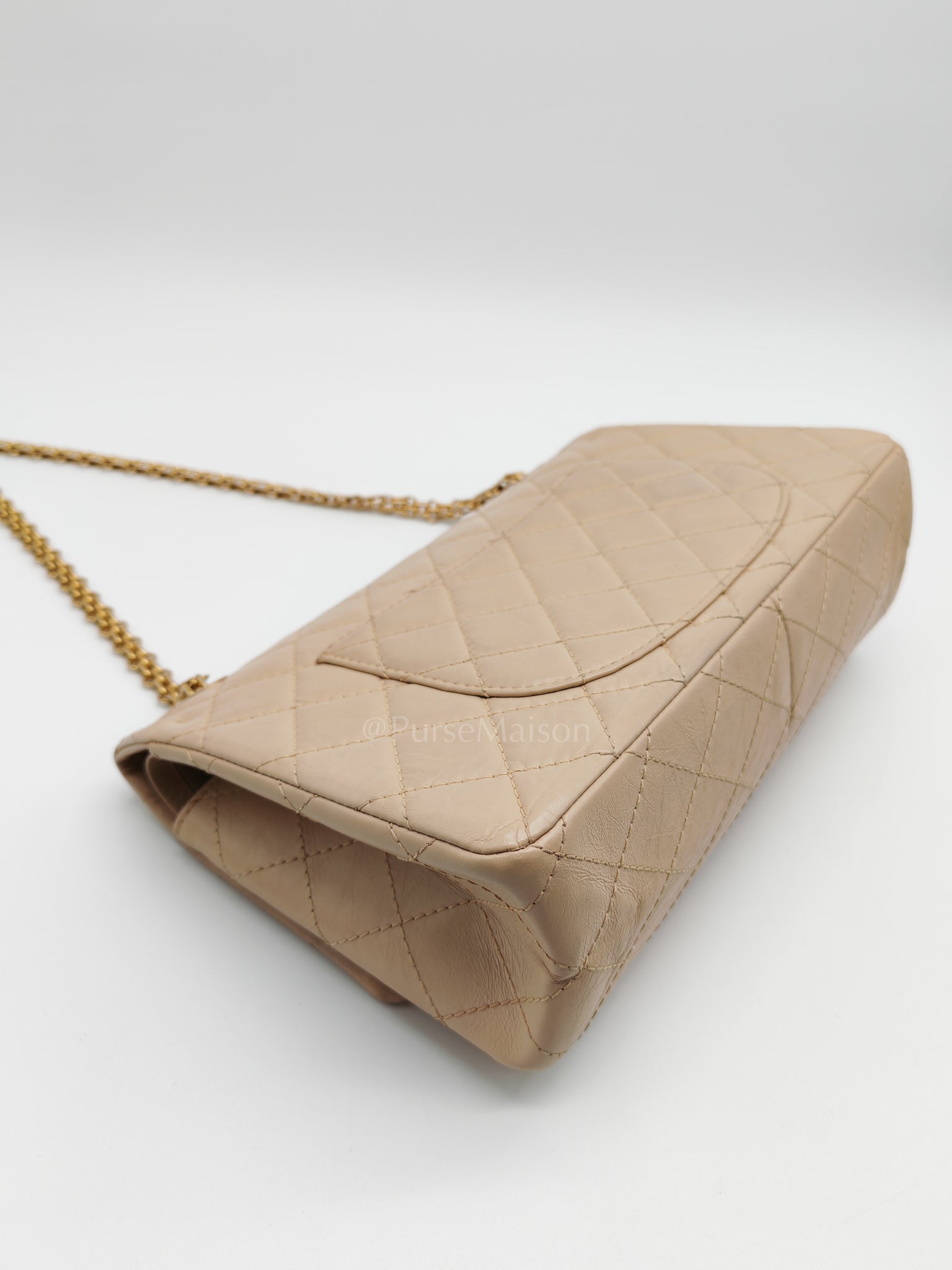 Reissue 2.55 in Beige Distressed Calfskin Leather an Aged Gold Hardwadre Series 18 | Purse Maison Luxury Bags Shop