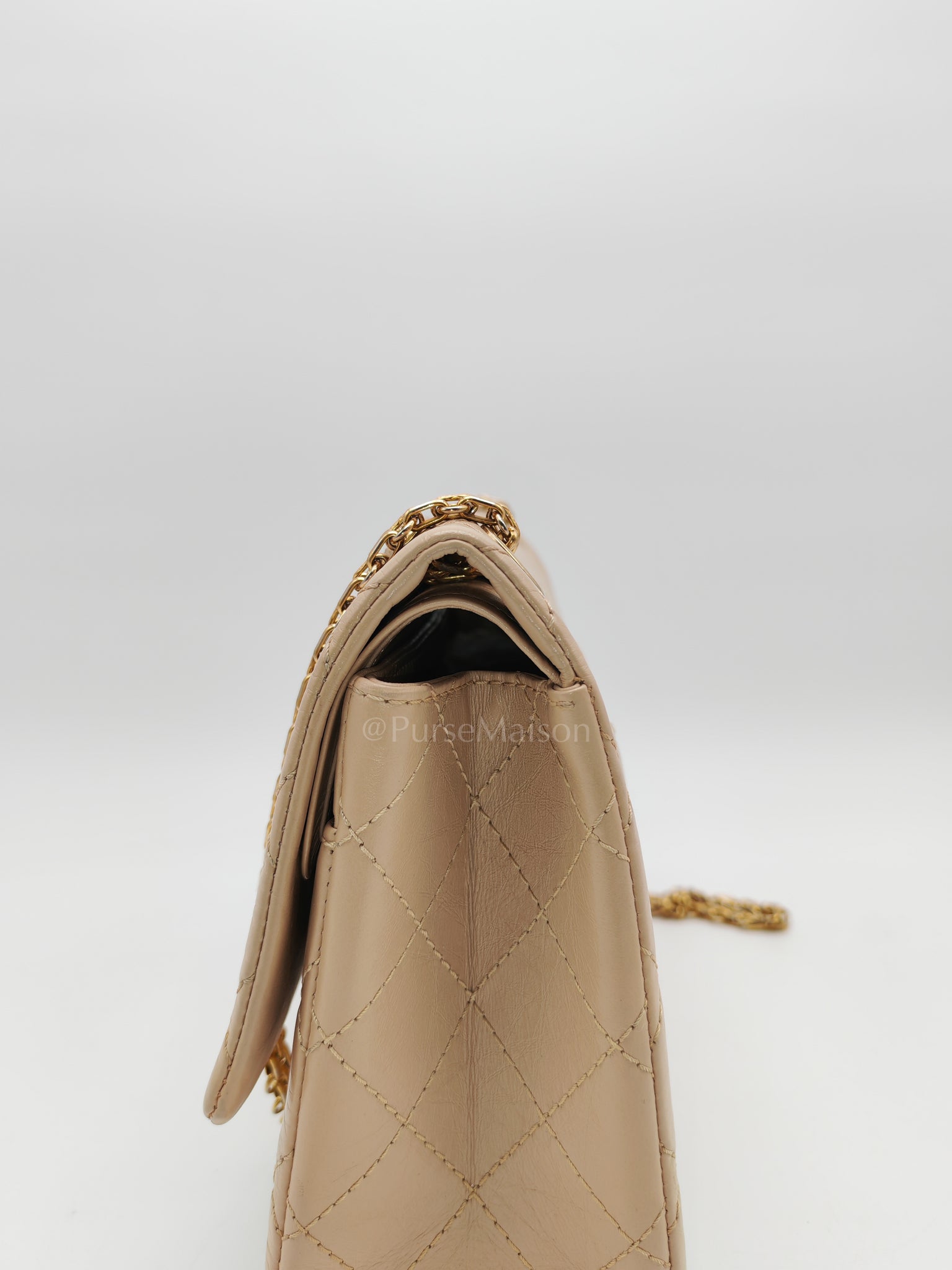 Reissue 2.55 in Beige Distressed Calfskin Leather an Aged Gold Hardwadre Series 18 | Purse Maison Luxury Bags Shop