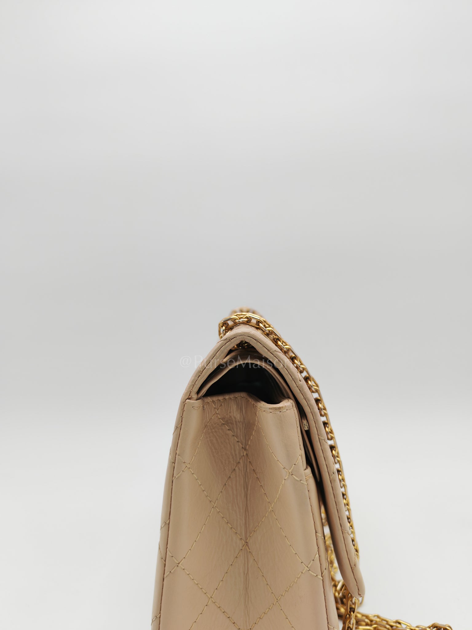 Reissue 2.55 in Beige Distressed Calfskin Leather an Aged Gold Hardwadre Series 18 | Purse Maison Luxury Bags Shop