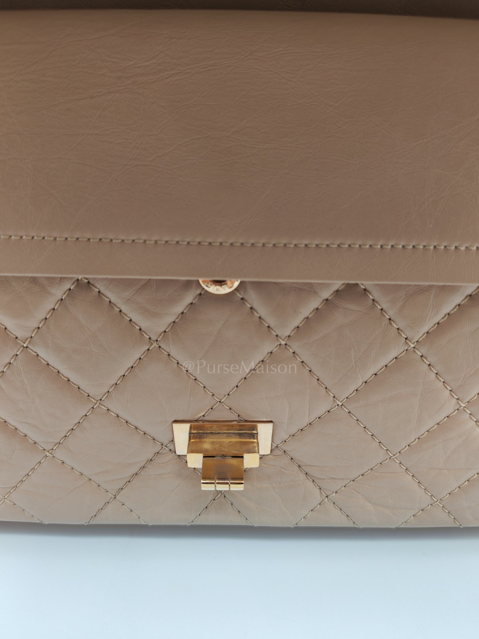 Reissue 2.55 in Beige Distressed Calfskin Leather an Aged Gold Hardwadre Series 18 | Purse Maison Luxury Bags Shop