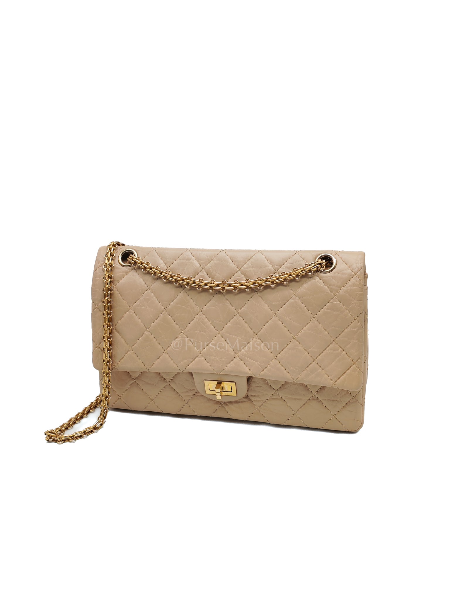 Reissue 2.55 in Beige Distressed Calfskin Leather an Aged Gold Hardwadre Series 18 | Purse Maison Luxury Bags Shop