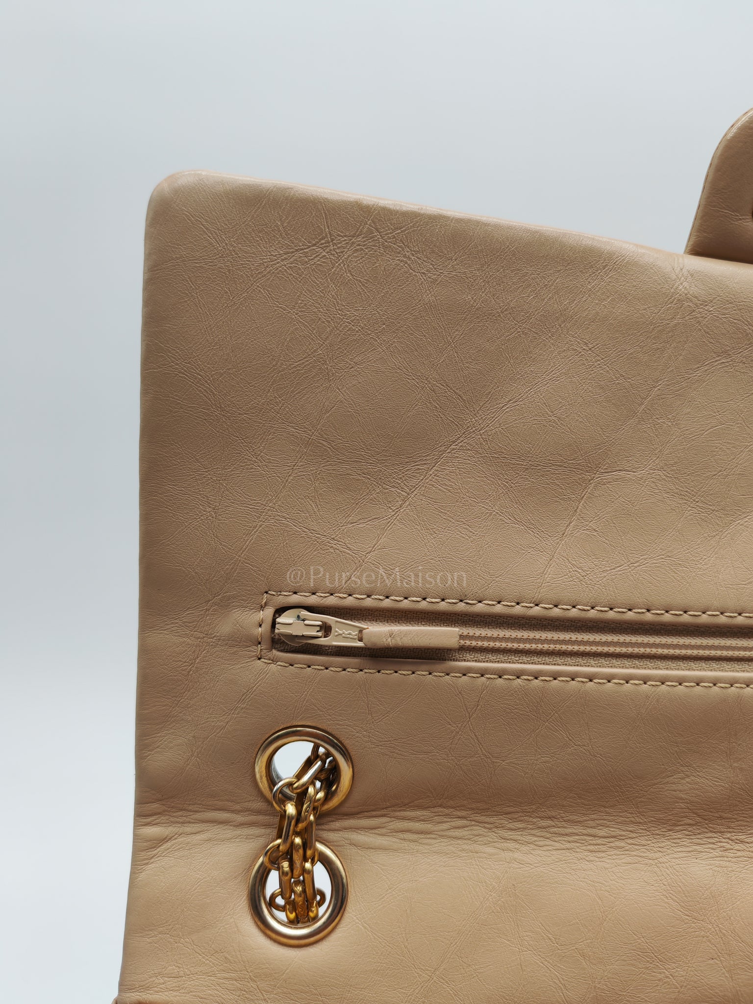 Reissue 2.55 in Beige Distressed Calfskin Leather an Aged Gold Hardwadre Series 18 | Purse Maison Luxury Bags Shop