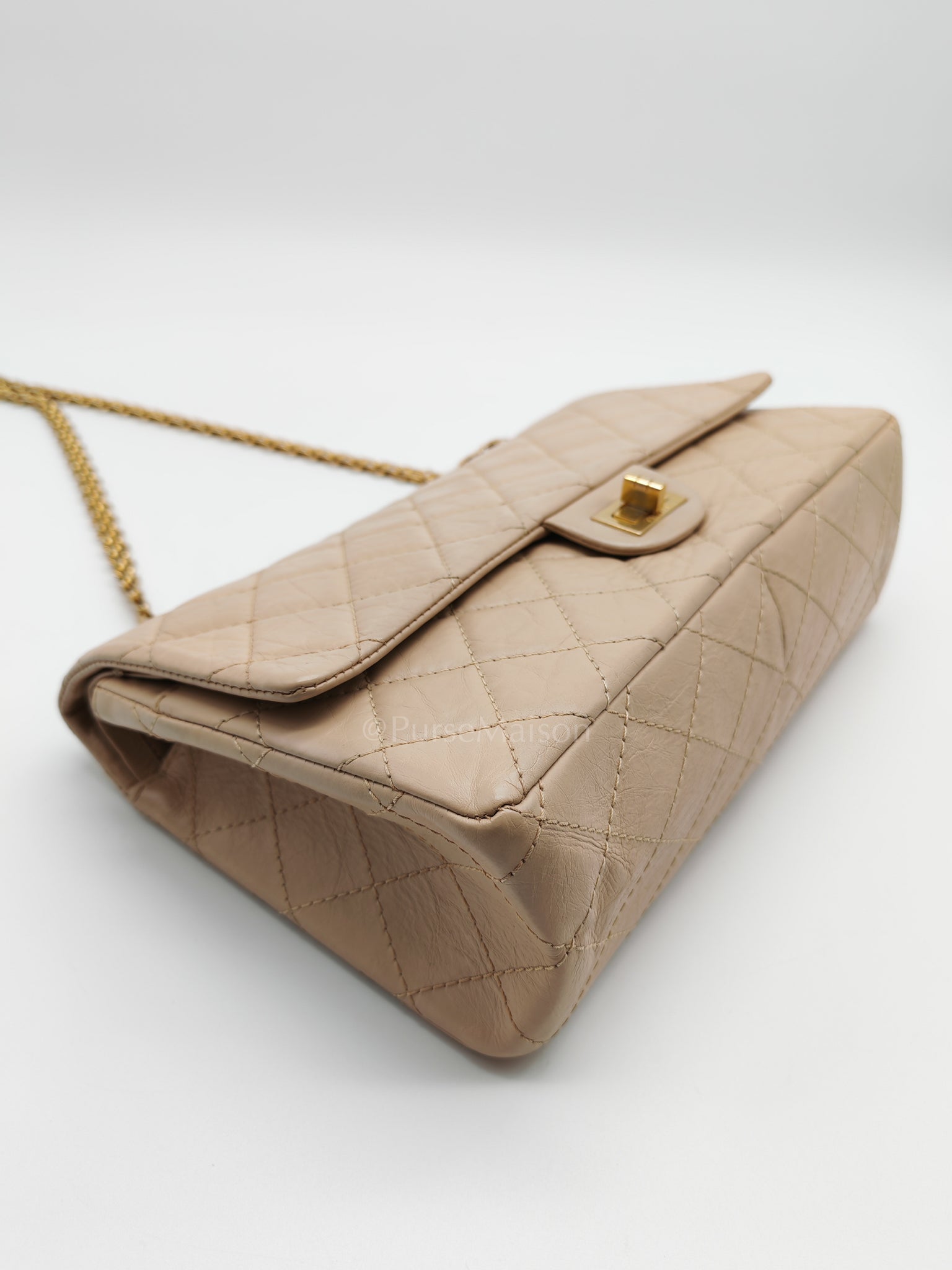 Reissue 2.55 in Beige Distressed Calfskin Leather an Aged Gold Hardwadre Series 18 | Purse Maison Luxury Bags Shop