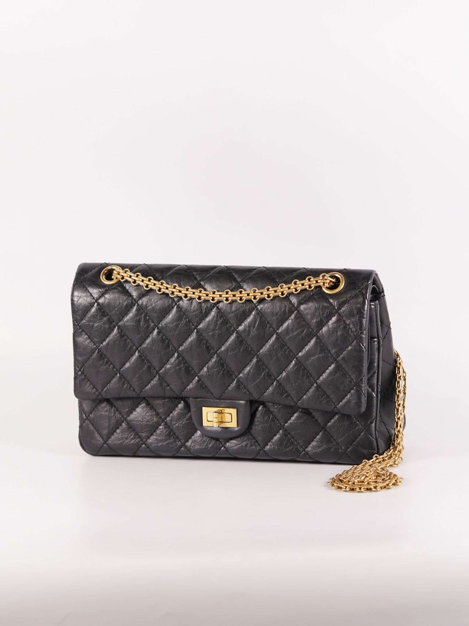 Reissue 2.55 Size 226 (Medium) in Black Quilted Calfskin Leather & Gold Hardware Series 21 | Purse Maison Luxury Bags Shop