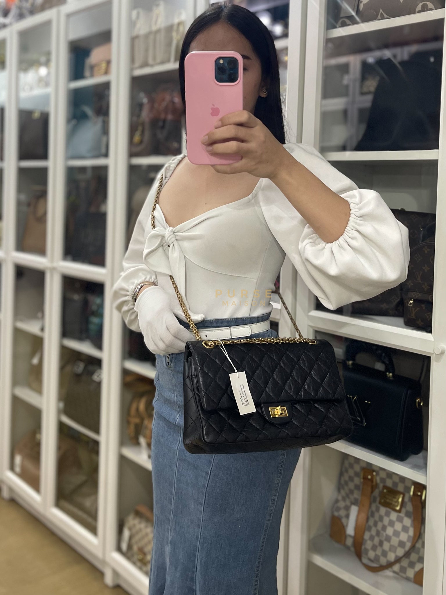 Reissue 2.55 in Black Quilted Calfskin Leather & Gold Hardware size 226 Series 21 | Purse Maison Luxury Bags Shop