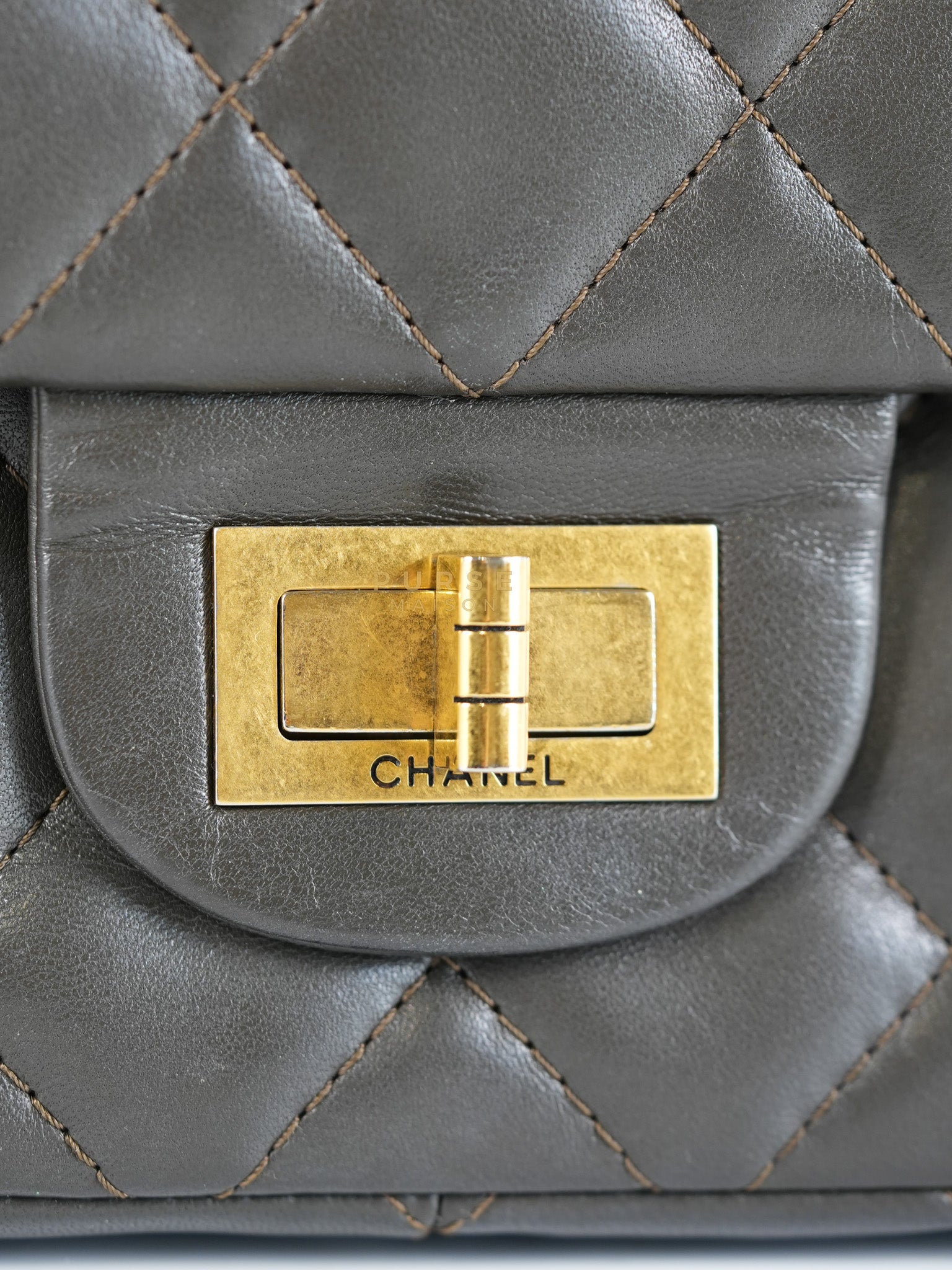 Reissue 2.55 Jumbo Bag in Charcoal Green Lambskin Leather & Gold Hardware Series 13 | Purse Maison Luxury Bags Shop