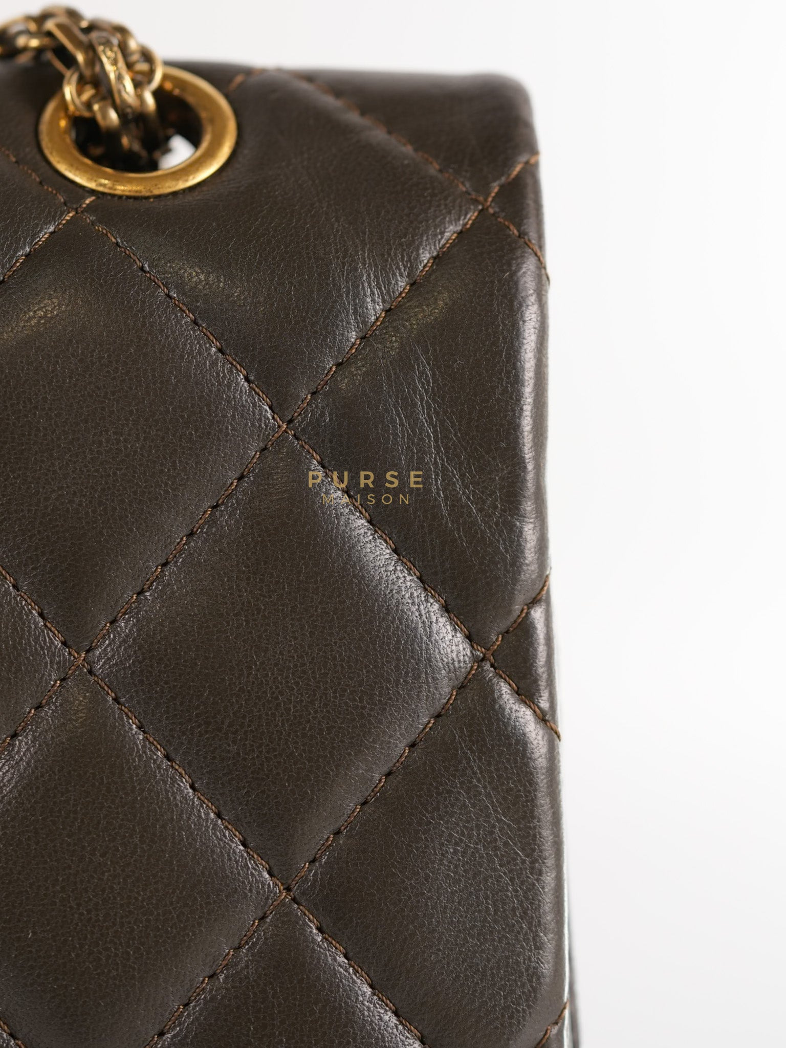 Reissue 2.55 Jumbo Bag in Charcoal Green Lambskin Leather & Gold Hardware Series 13 | Purse Maison Luxury Bags Shop