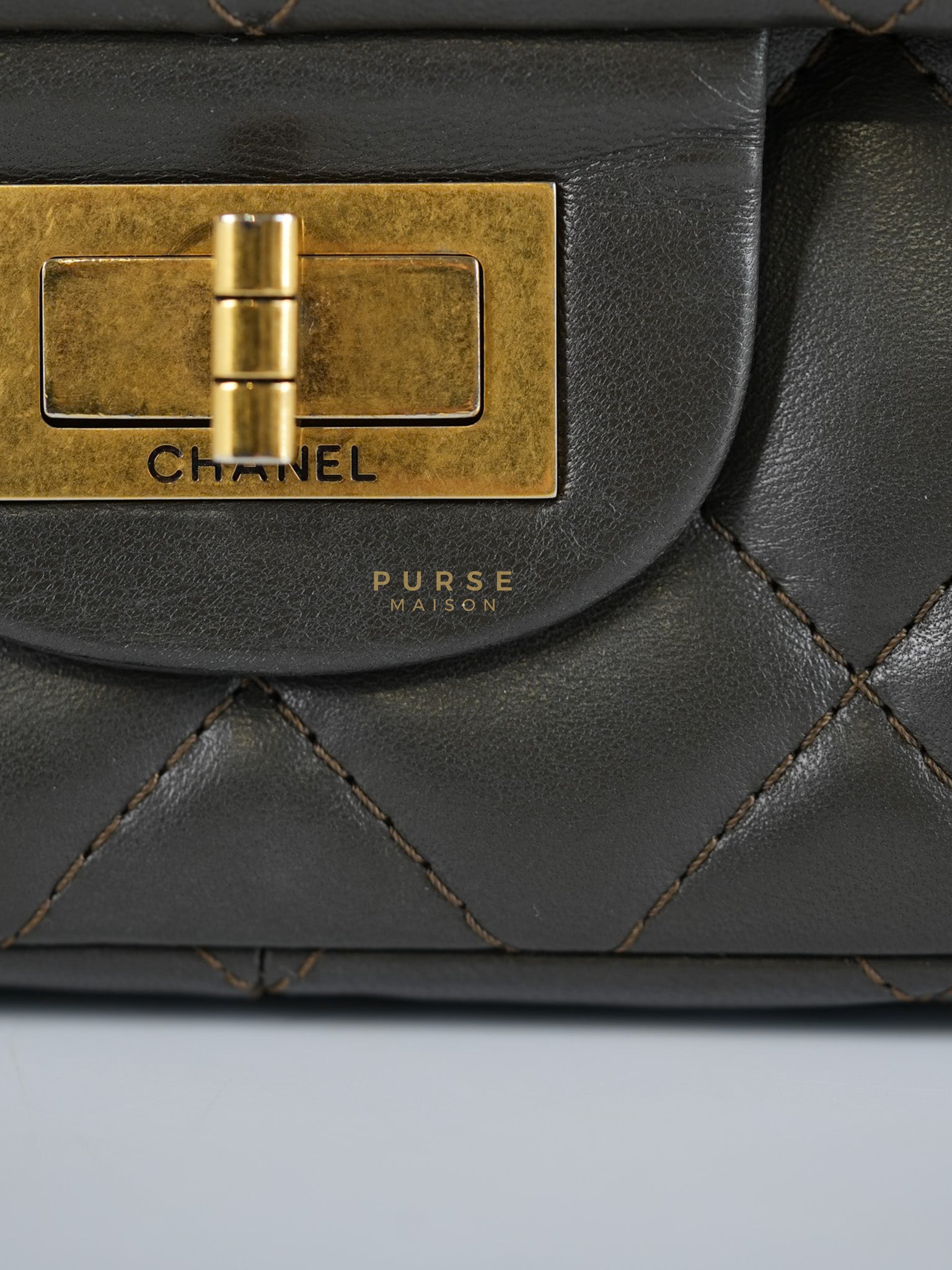 Reissue 2.55 Jumbo Bag in Charcoal Green Lambskin Leather & Gold Hardware Series 13 | Purse Maison Luxury Bags Shop