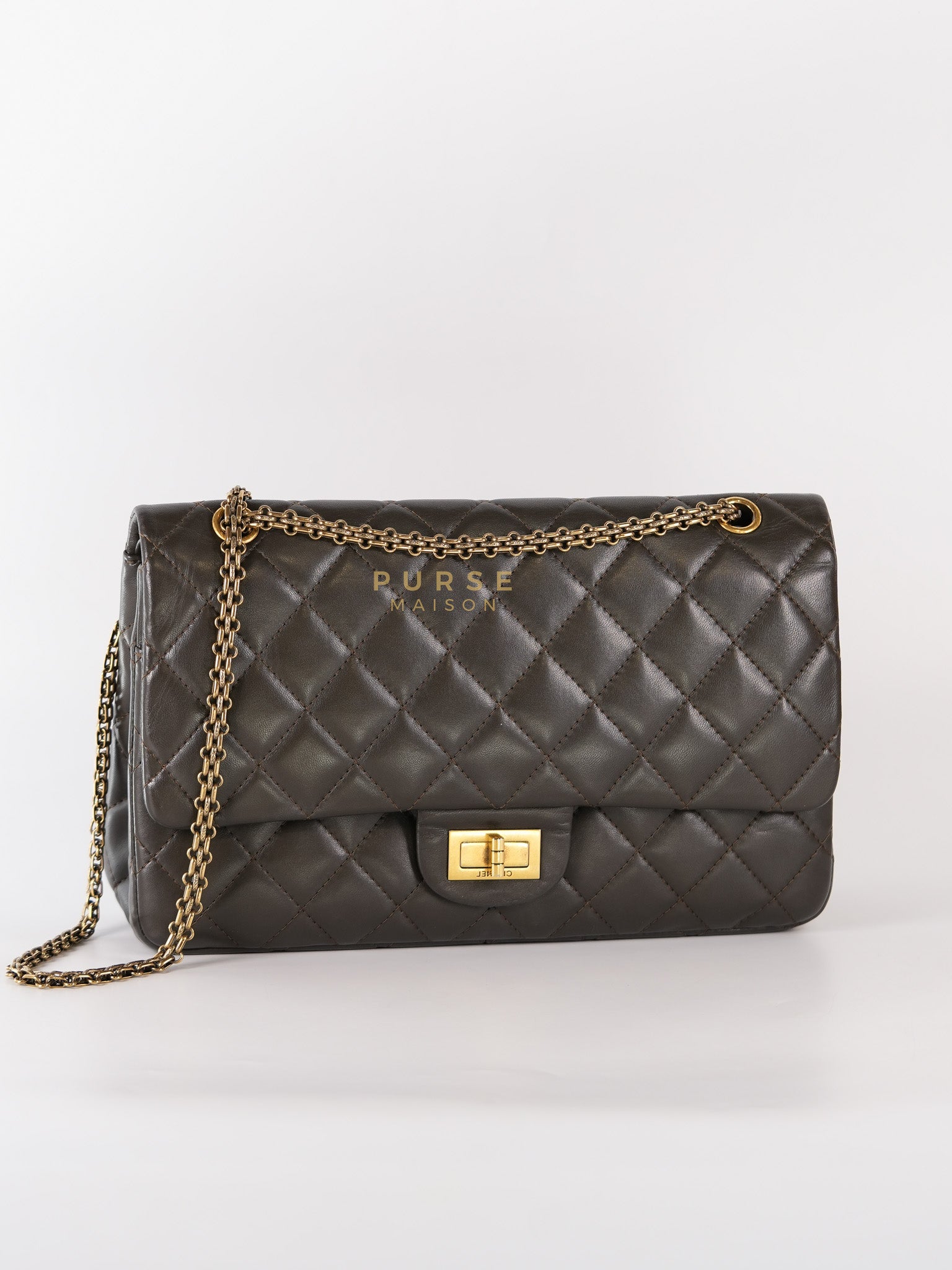 Reissue 2.55 Jumbo Bag in Charcoal Green Lambskin Leather & Gold Hardware Series 13 | Purse Maison Luxury Bags Shop