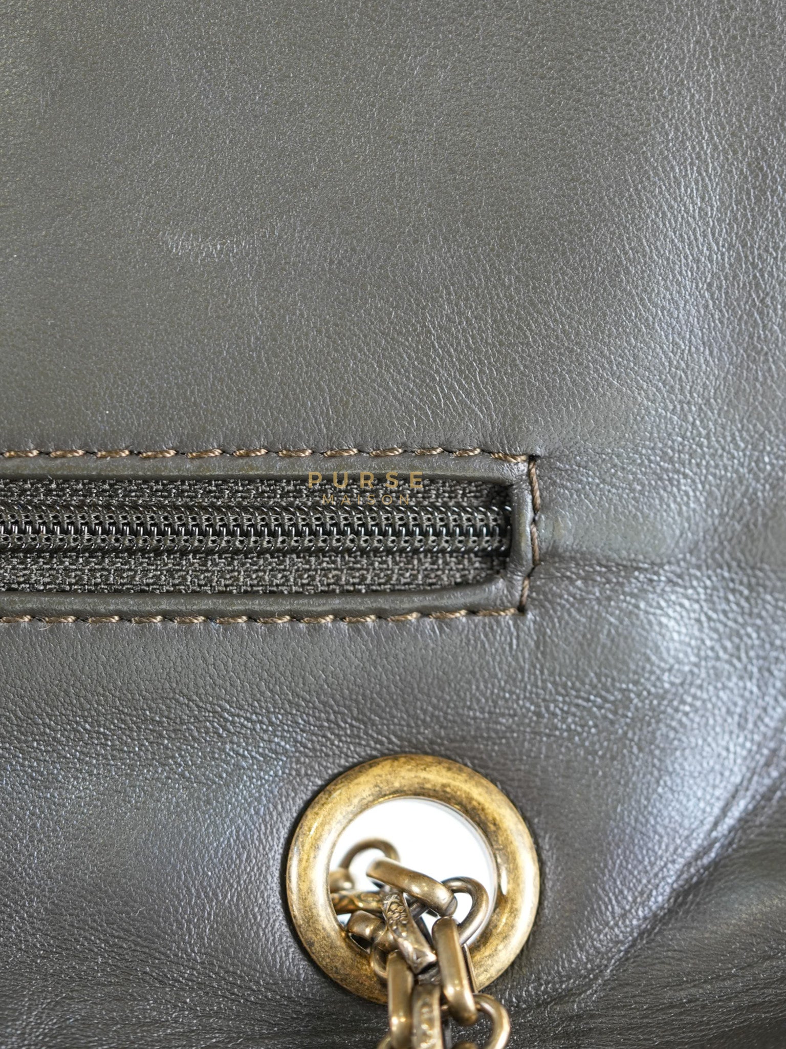 Reissue 2.55 Jumbo Bag in Charcoal Green Lambskin Leather & Gold Hardware Series 13 | Purse Maison Luxury Bags Shop