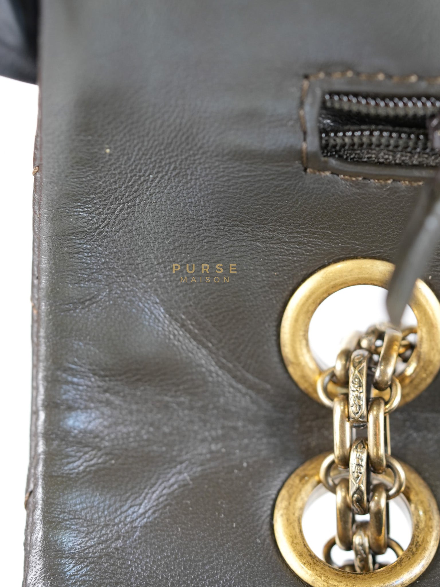 Reissue 2.55 Jumbo Bag in Charcoal Green Lambskin Leather & Gold Hardware Series 13 | Purse Maison Luxury Bags Shop