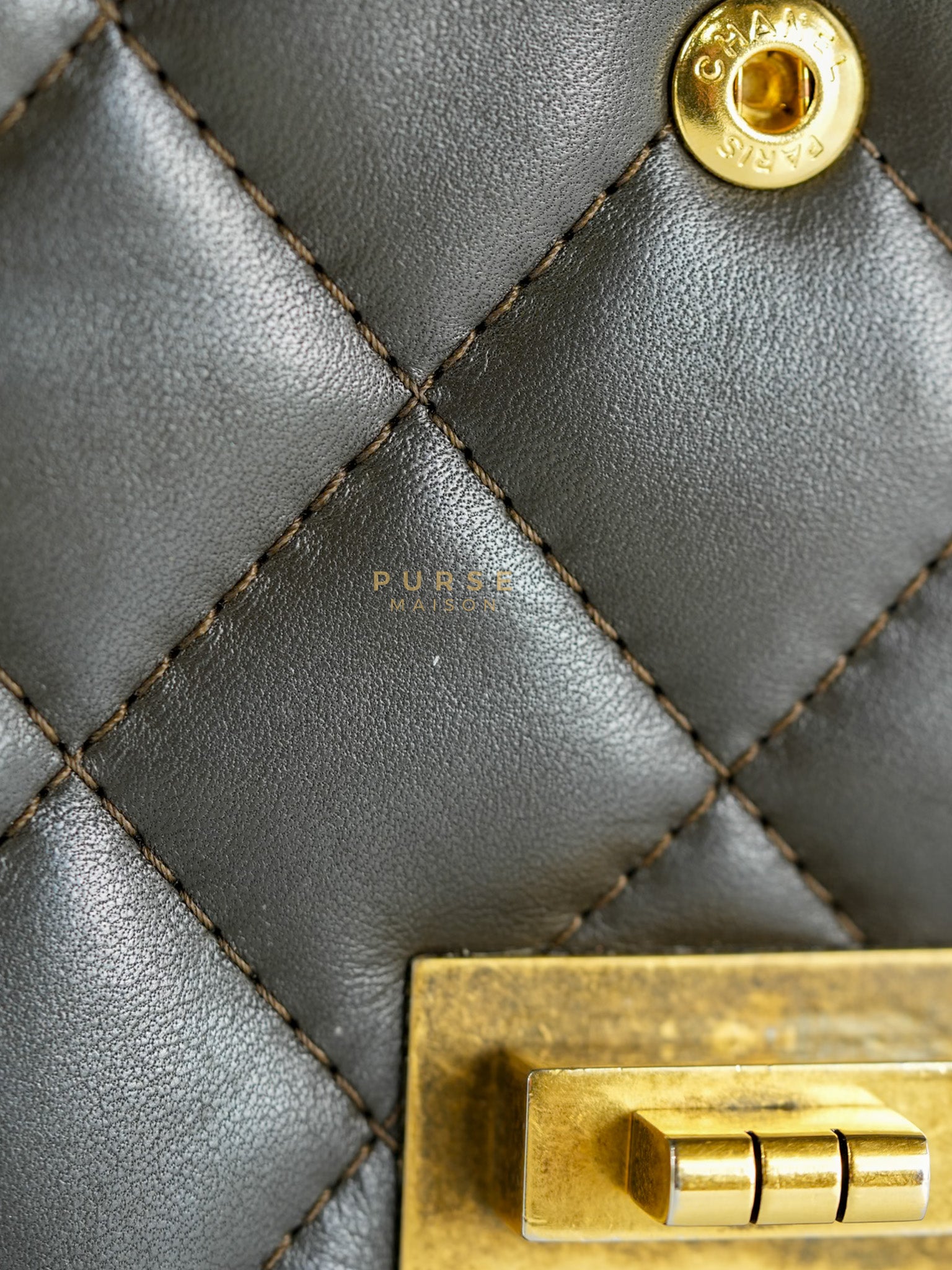 Reissue 2.55 Jumbo Bag in Charcoal Green Lambskin Leather & Gold Hardware Series 13 | Purse Maison Luxury Bags Shop