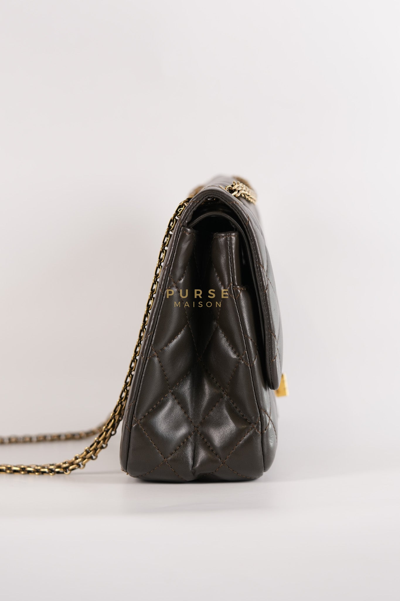 Reissue 2.55 Jumbo Bag in Charcoal Green Lambskin Leather & Gold Hardware Series 13 | Purse Maison Luxury Bags Shop