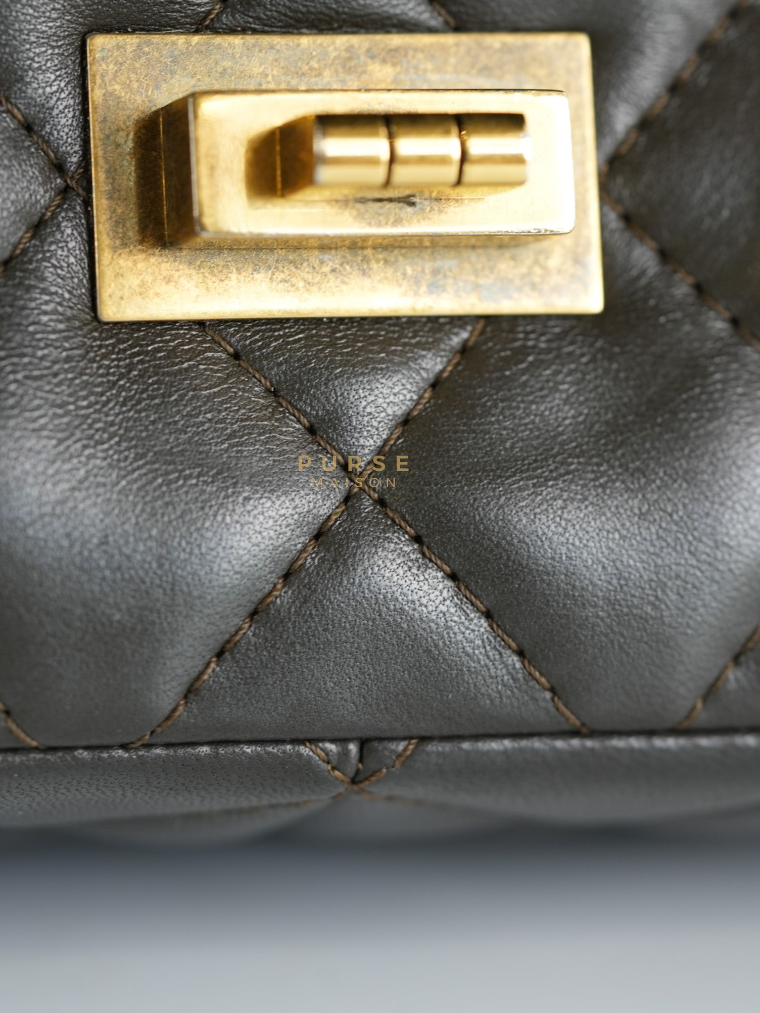 Reissue 2.55 Jumbo Bag in Charcoal Green Lambskin Leather & Gold Hardware Series 13 | Purse Maison Luxury Bags Shop