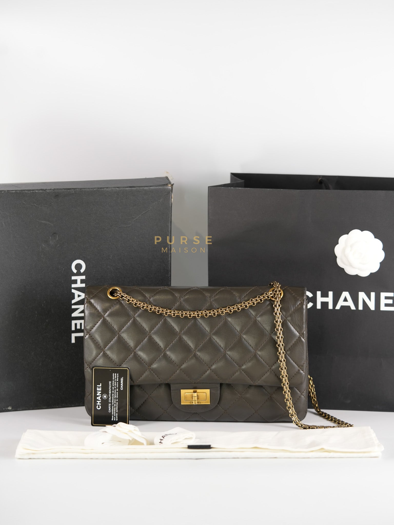 Reissue 2.55 Jumbo Bag in Charcoal Green Lambskin Leather & Gold Hardware Series 13 | Purse Maison Luxury Bags Shop