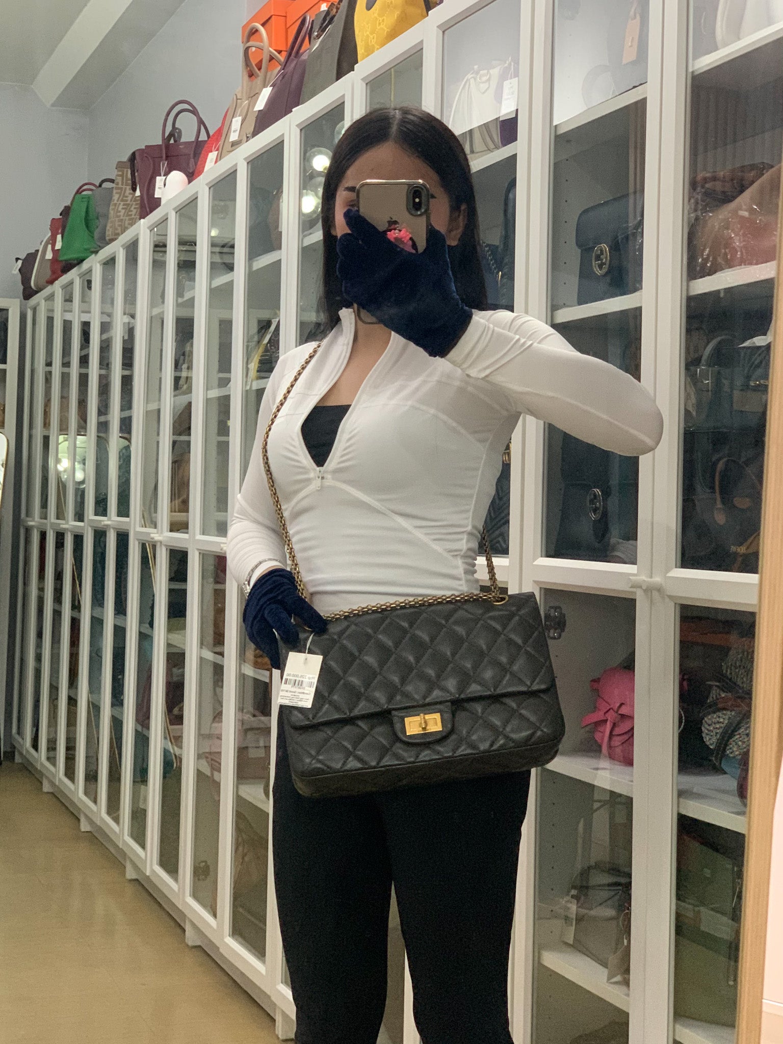 Reissue 2.55 Jumbo Bag in Charcoal Green Lambskin Leather & Gold Hardware Series 13 | Purse Maison Luxury Bags Shop