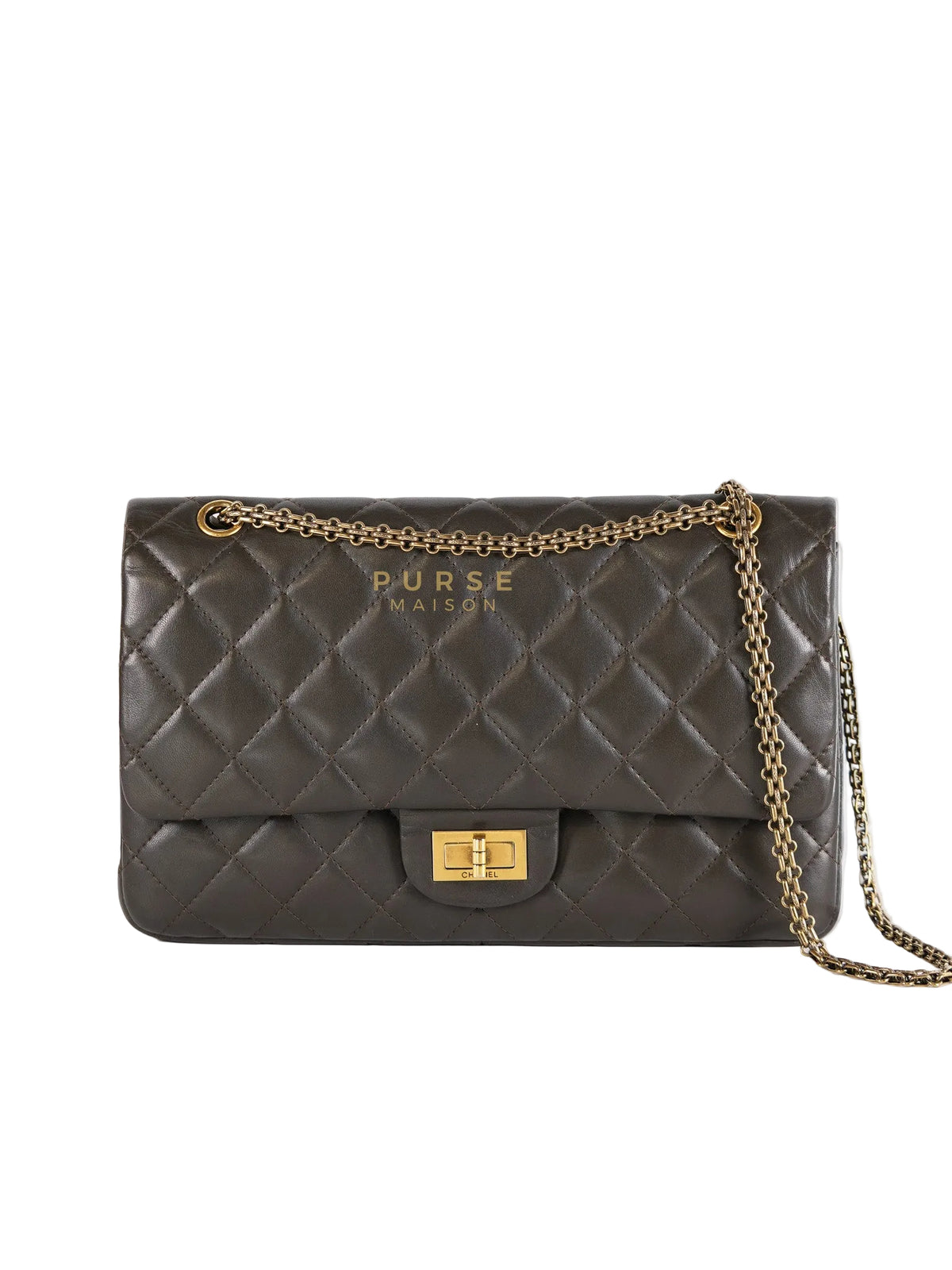 Reissue 2.55 Jumbo Bag in Charcoal Green Lambskin Leather & Gold Hardware Series 13 | Purse Maison Luxury Bags Shop