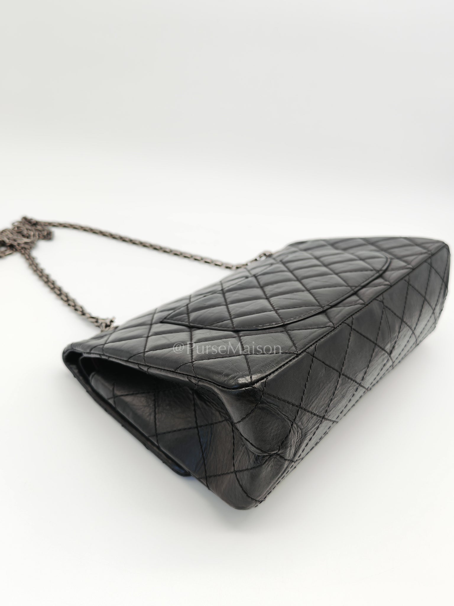 Reissue 2.55 Medium Distressed Calfskin Leather in Ruthenium Hardware Series 15 | Purse Maison Luxury Bags Shop