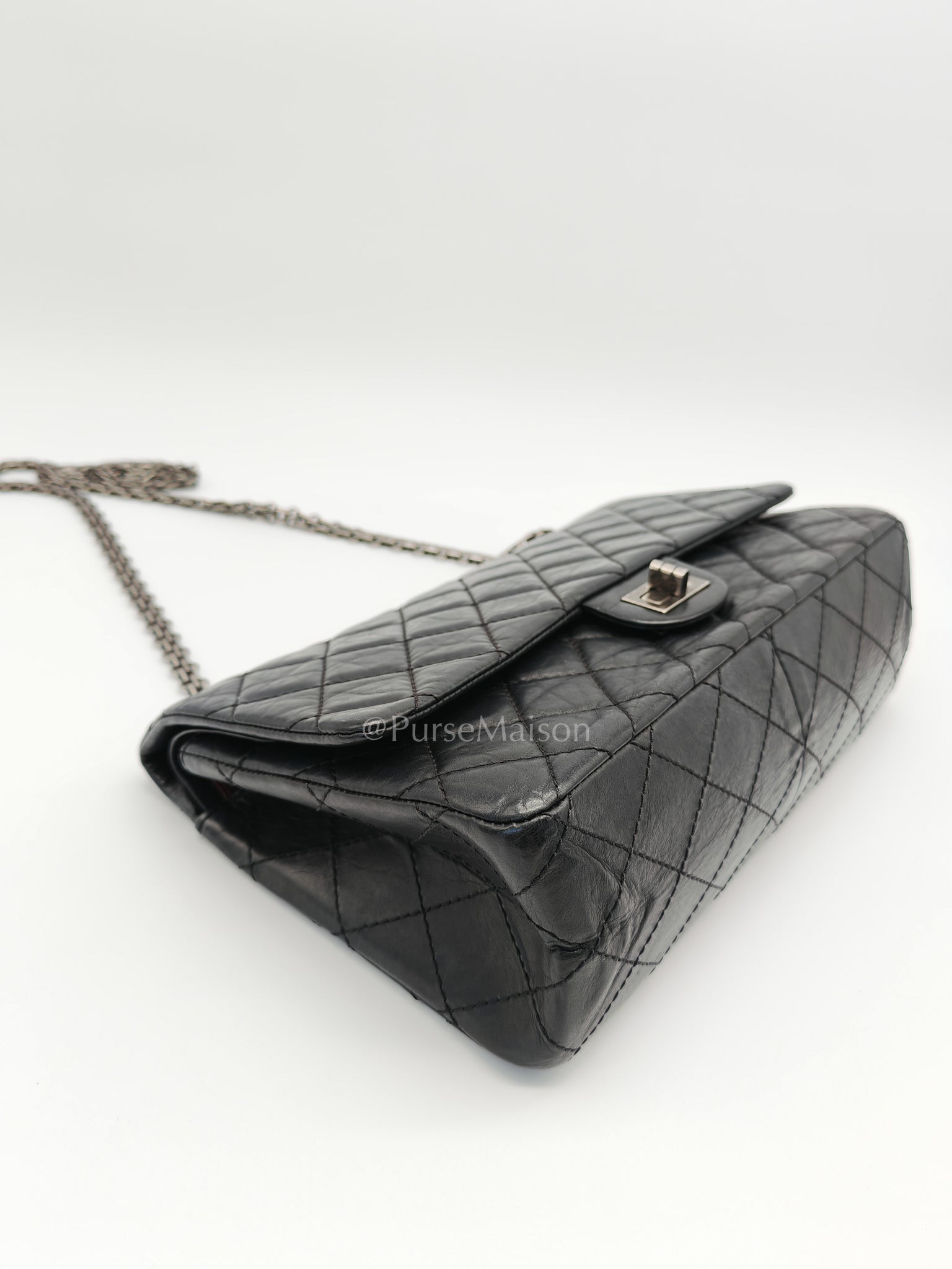 Reissue 2.55 Medium Distressed Calfskin Leather in Ruthenium Hardware Series 15 | Purse Maison Luxury Bags Shop