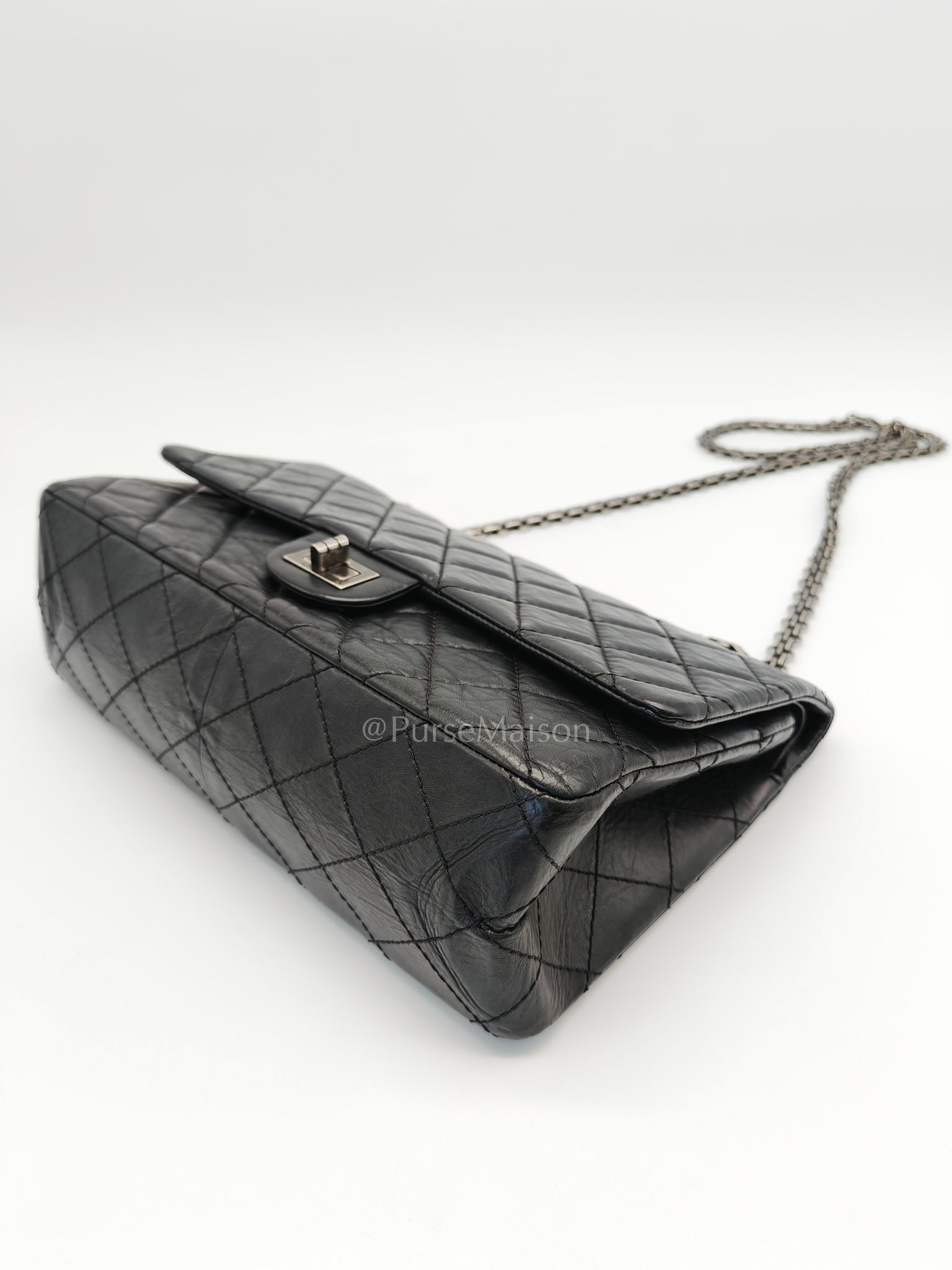 Reissue 2.55 Medium Distressed Calfskin Leather in Ruthenium Hardware Series 15 | Purse Maison Luxury Bags Shop