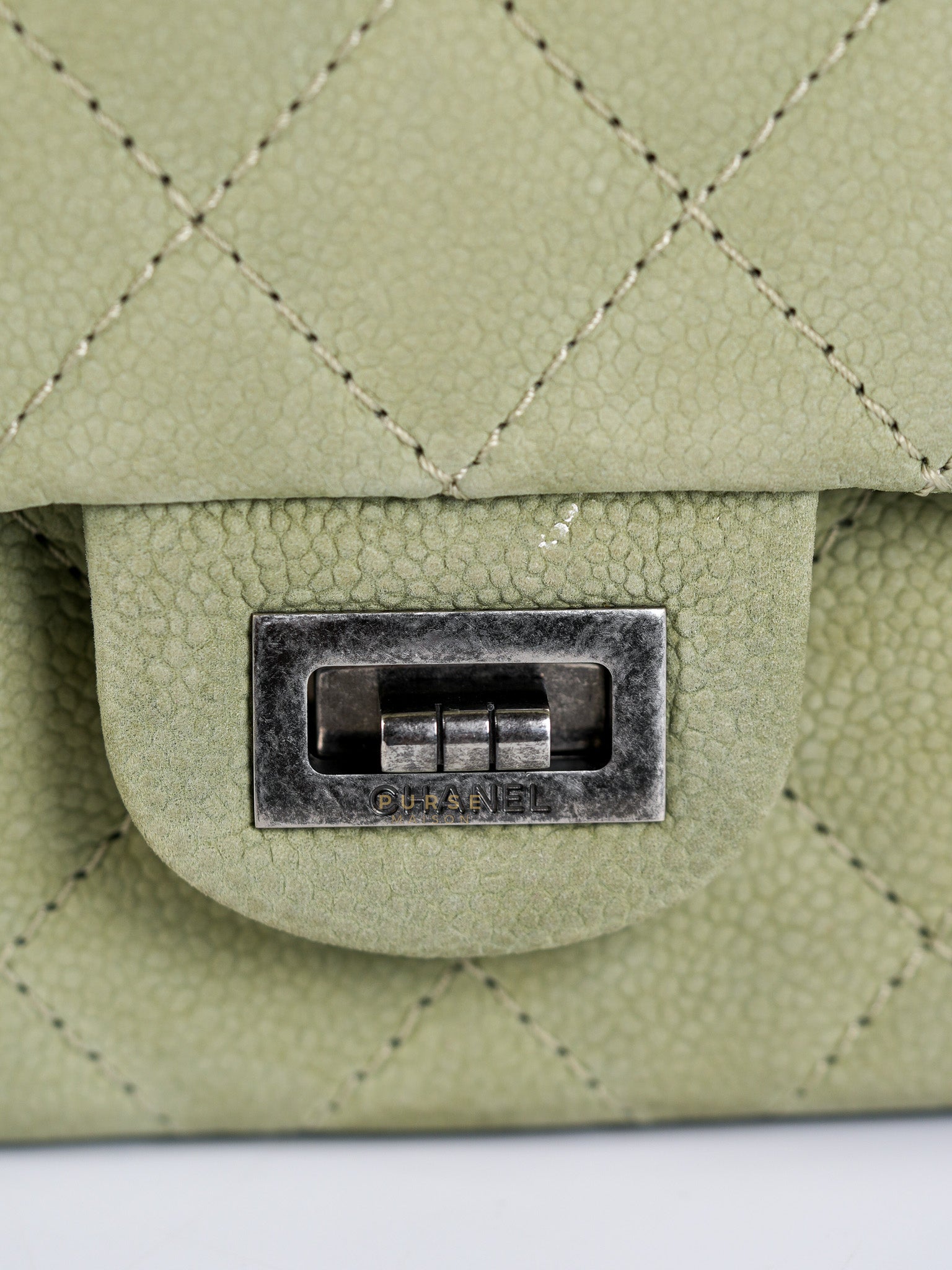 Reissue 2.55 Medium Pistachio Suede Leather Ruthenium Hardware Series 17 | Purse Maison Luxury Bags Shop
