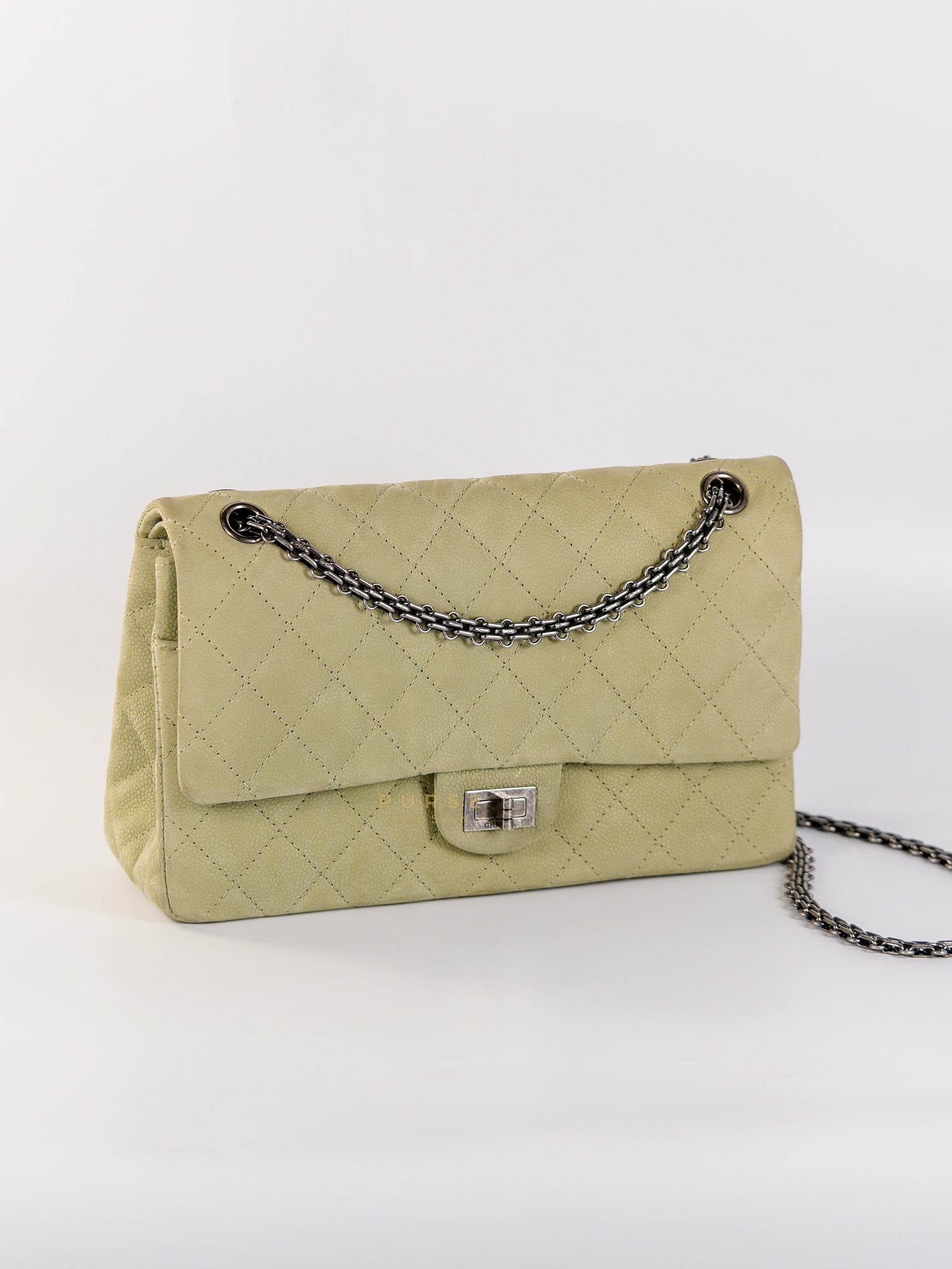 Reissue 2.55 Medium Pistachio Suede Leather Ruthenium Hardware Series 17 | Purse Maison Luxury Bags Shop