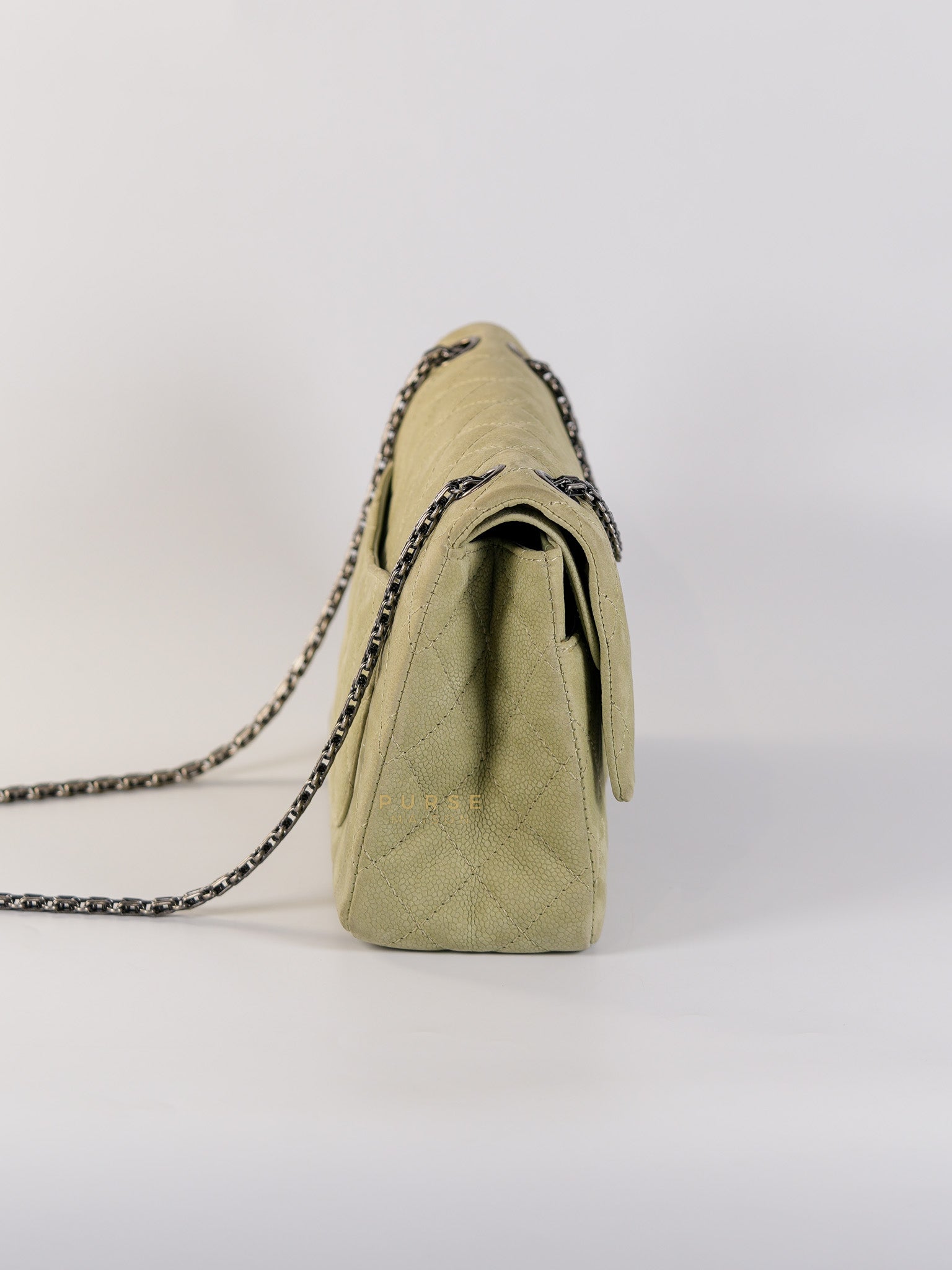 Reissue 2.55 Medium Pistachio Suede Leather Ruthenium Hardware Series 17 | Purse Maison Luxury Bags Shop