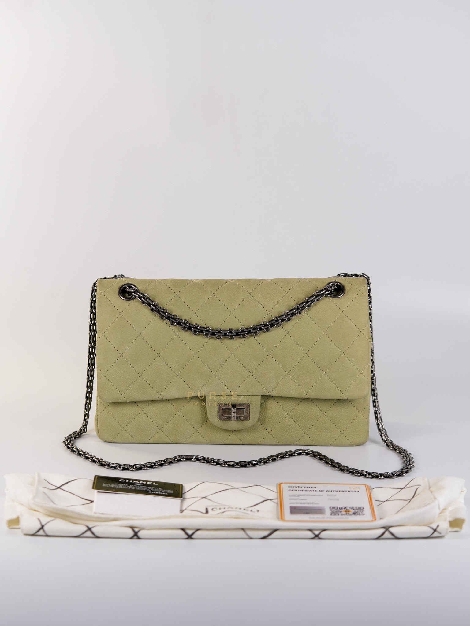 Reissue 2.55 Medium Pistachio Suede Leather Ruthenium Hardware Series 17 | Purse Maison Luxury Bags Shop