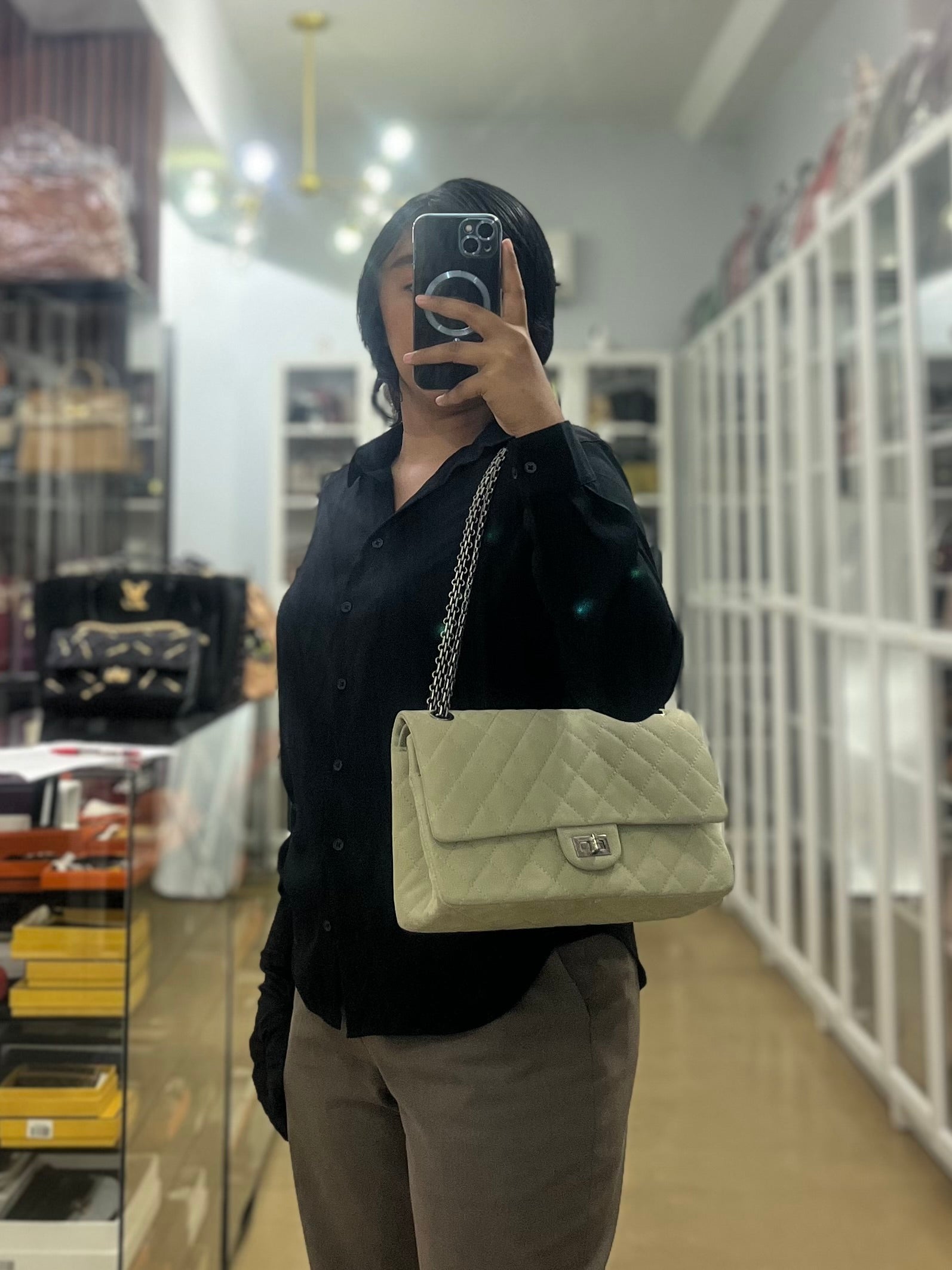 Reissue 2.55 Medium Pistachio Suede Leather Ruthenium Hardware Series 17 | Purse Maison Luxury Bags Shop