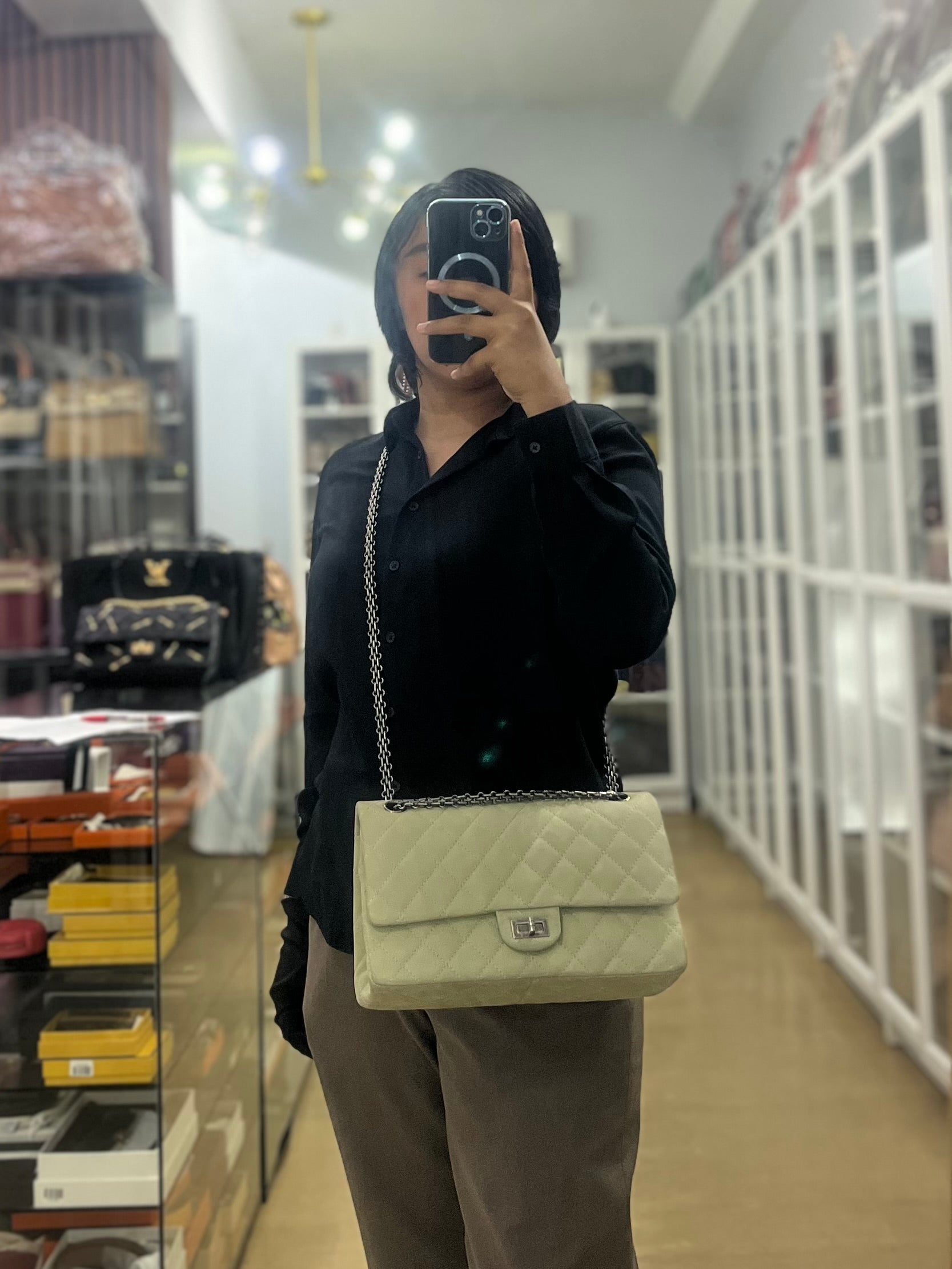 Reissue 2.55 Medium Pistachio Suede Leather Ruthenium Hardware Series 17 | Purse Maison Luxury Bags Shop