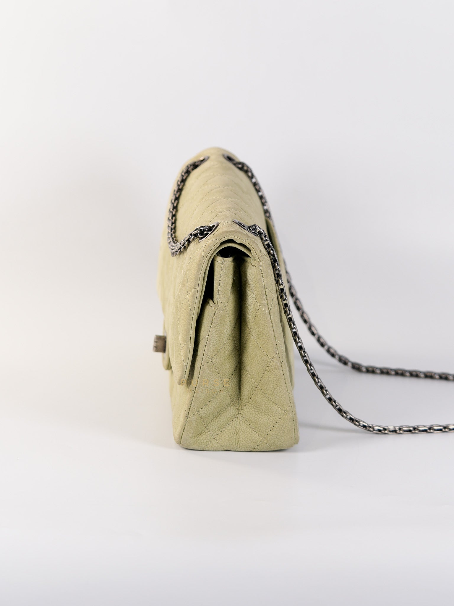 Reissue 2.55 Medium Pistachio Suede Leather Ruthenium Hardware Series 17 | Purse Maison Luxury Bags Shop