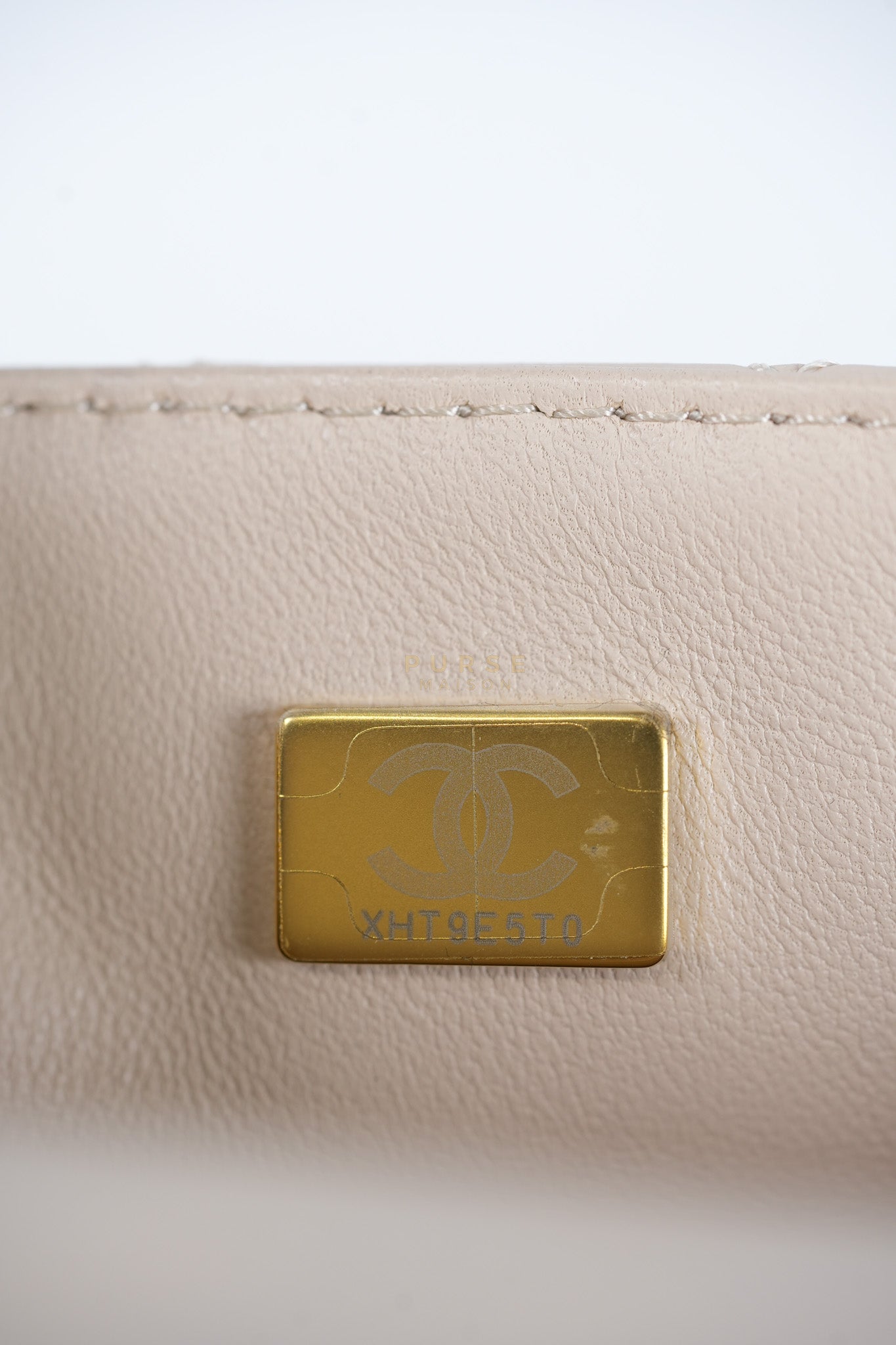 Reissue 2.55 Single Flap Mini in Beige Calfskin Distressed Leather Aged Gold Hardware (Microchip) | Purse Maison Luxury Bags Shop