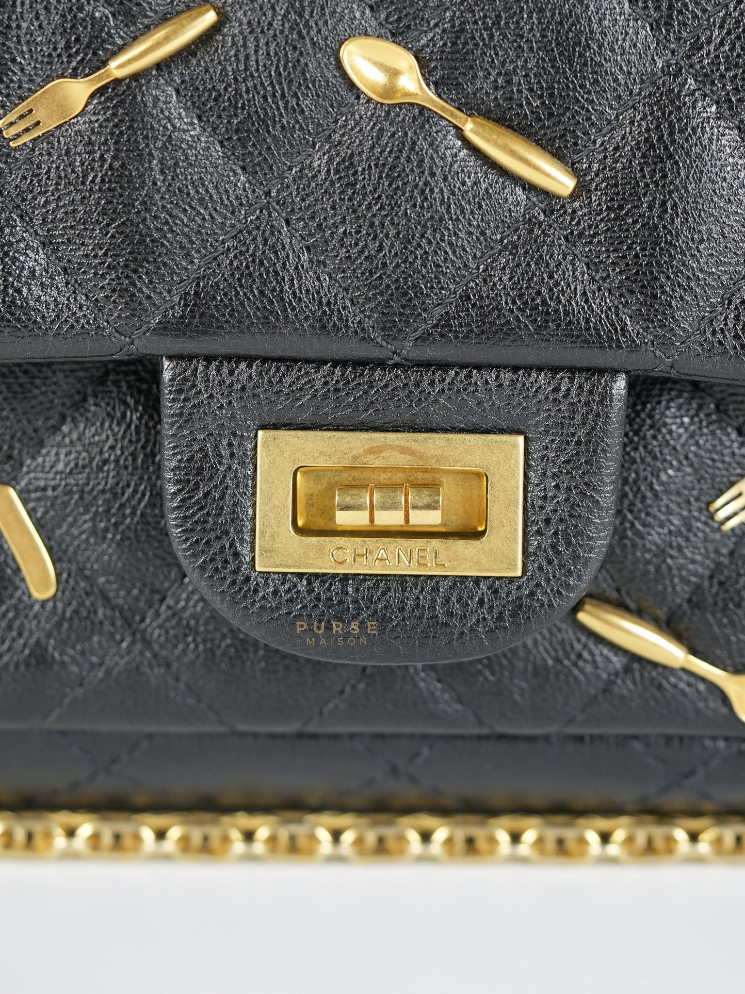 Reissue 2.55 Small Spoon Charms Brasserie Calfskin Leather in Aged Gold Hardware Series 21 | Purse Maison Luxury Bags Shop