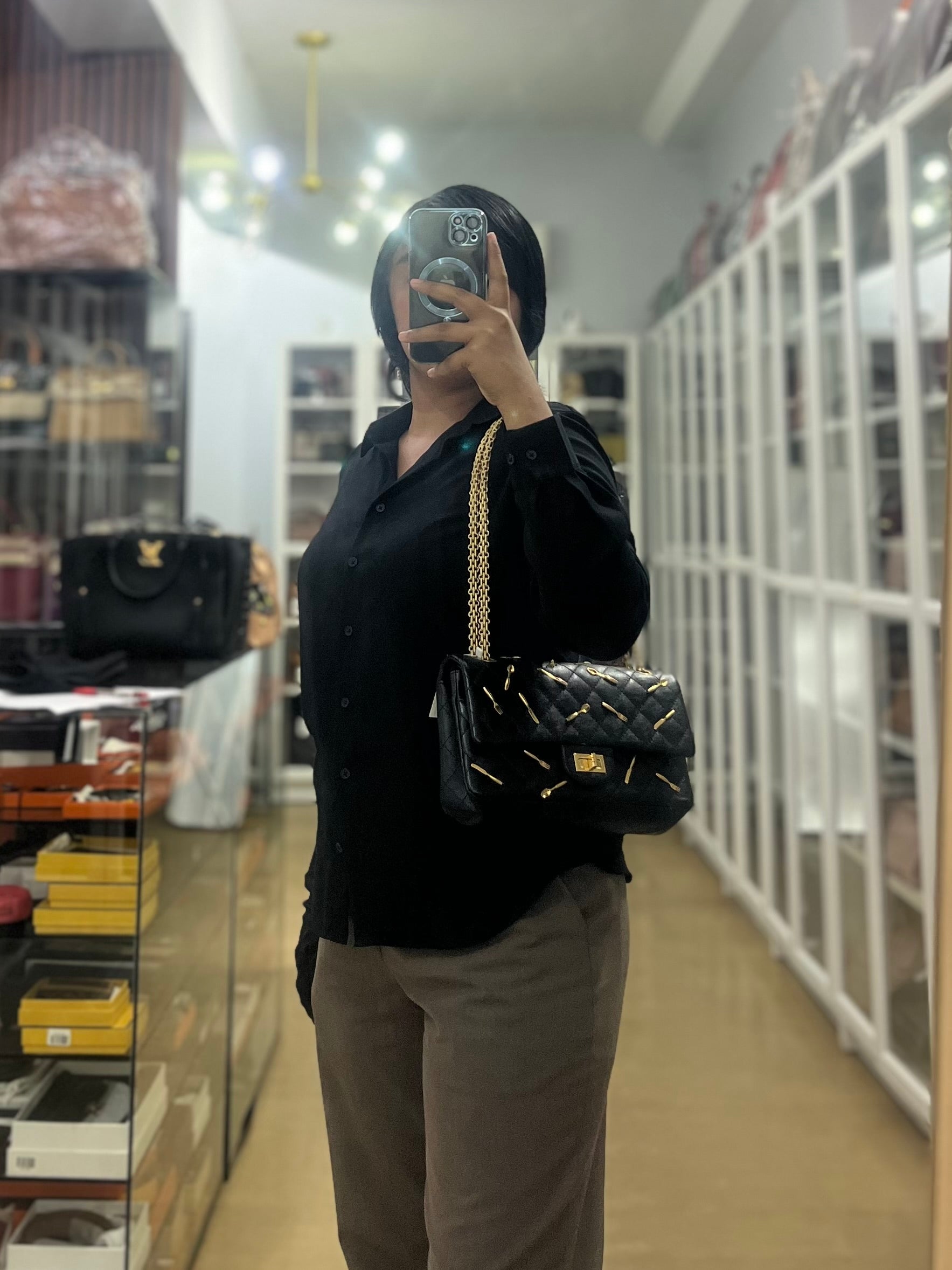 Reissue 2.55 Small Spoon Charms Brasserie Calfskin Leather in Aged Gold Hardware Series 21 | Purse Maison Luxury Bags Shop