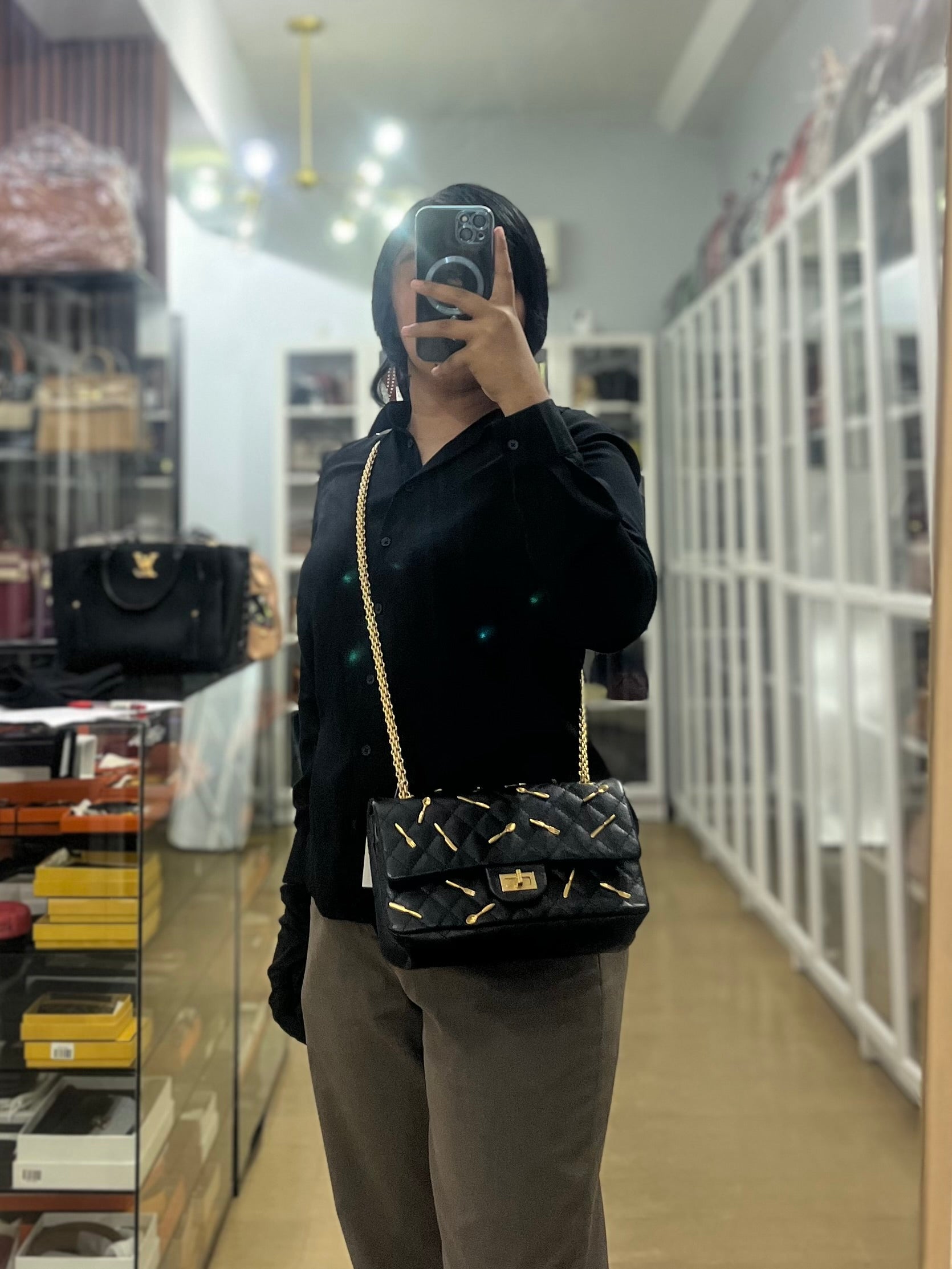 Reissue 2.55 Small Spoon Charms Brasserie Calfskin Leather in Aged Gold Hardware Series 21 | Purse Maison Luxury Bags Shop